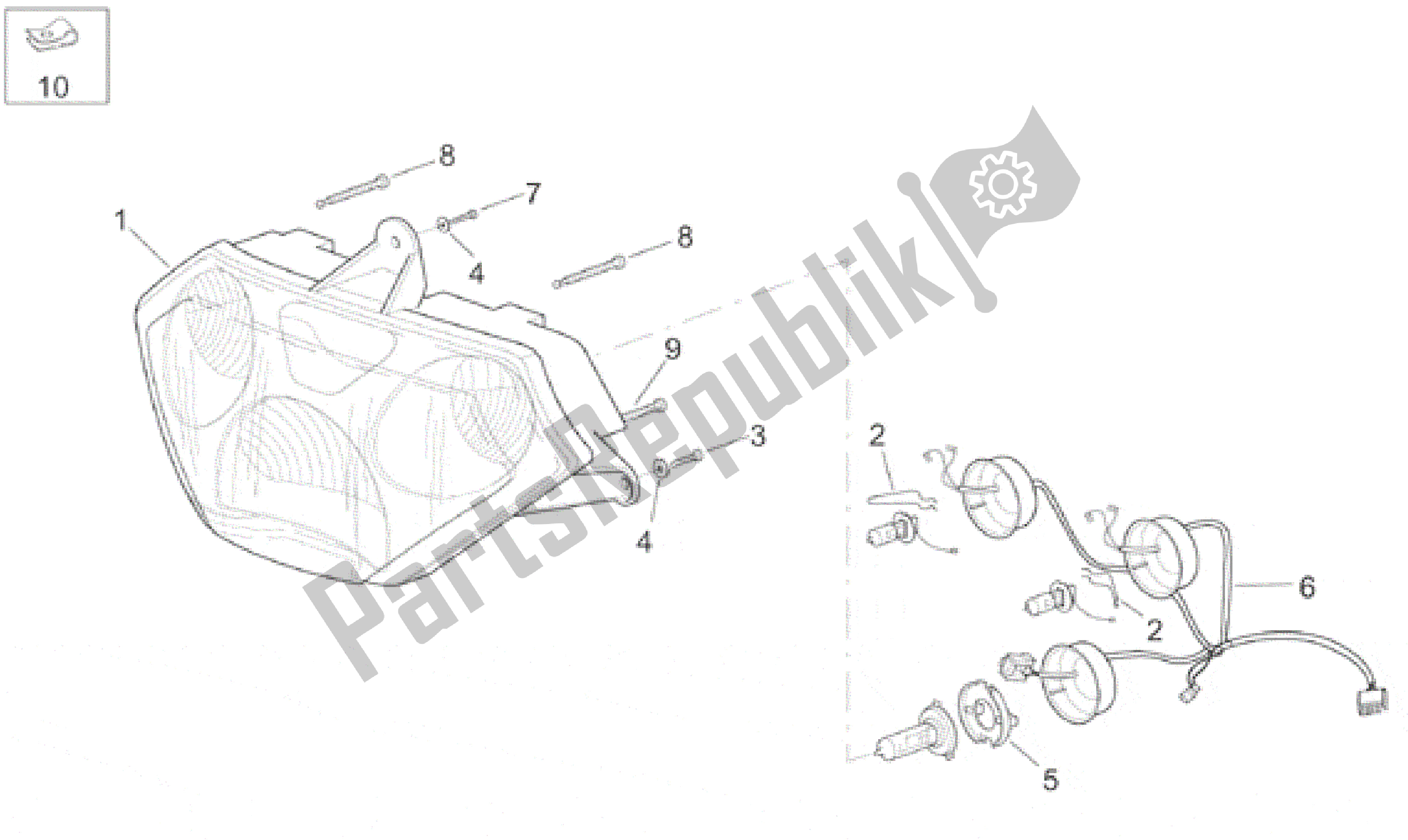 Alle onderdelen voor de Koplamp van de Aprilia RSV Mille 3901 1000 2001 - 2002