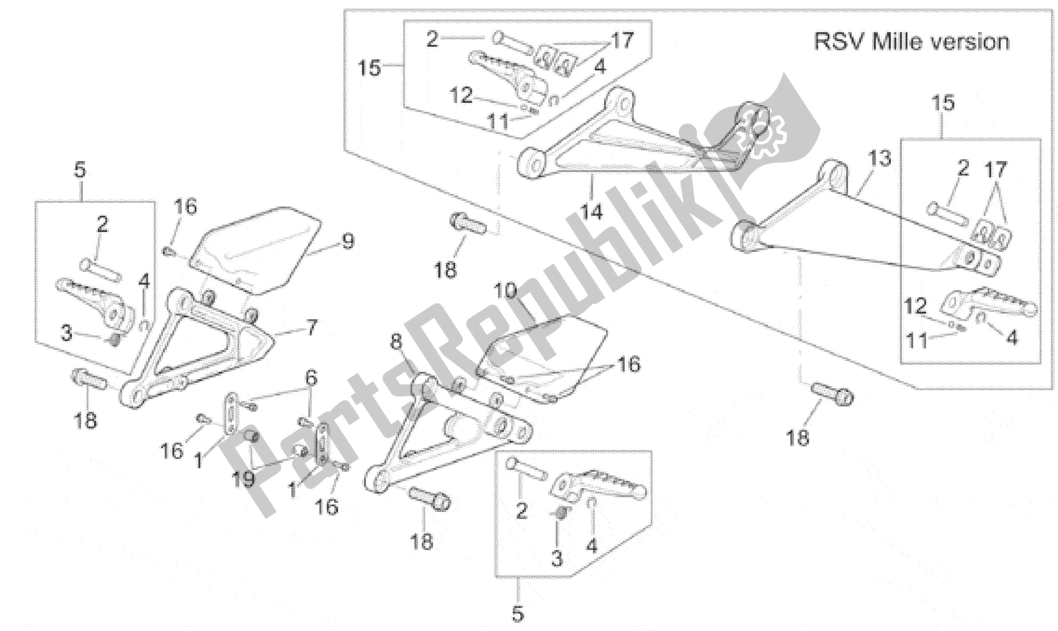 Todas las partes para Reposapiés de Aprilia RSV Mille 3901 1000 2001 - 2002