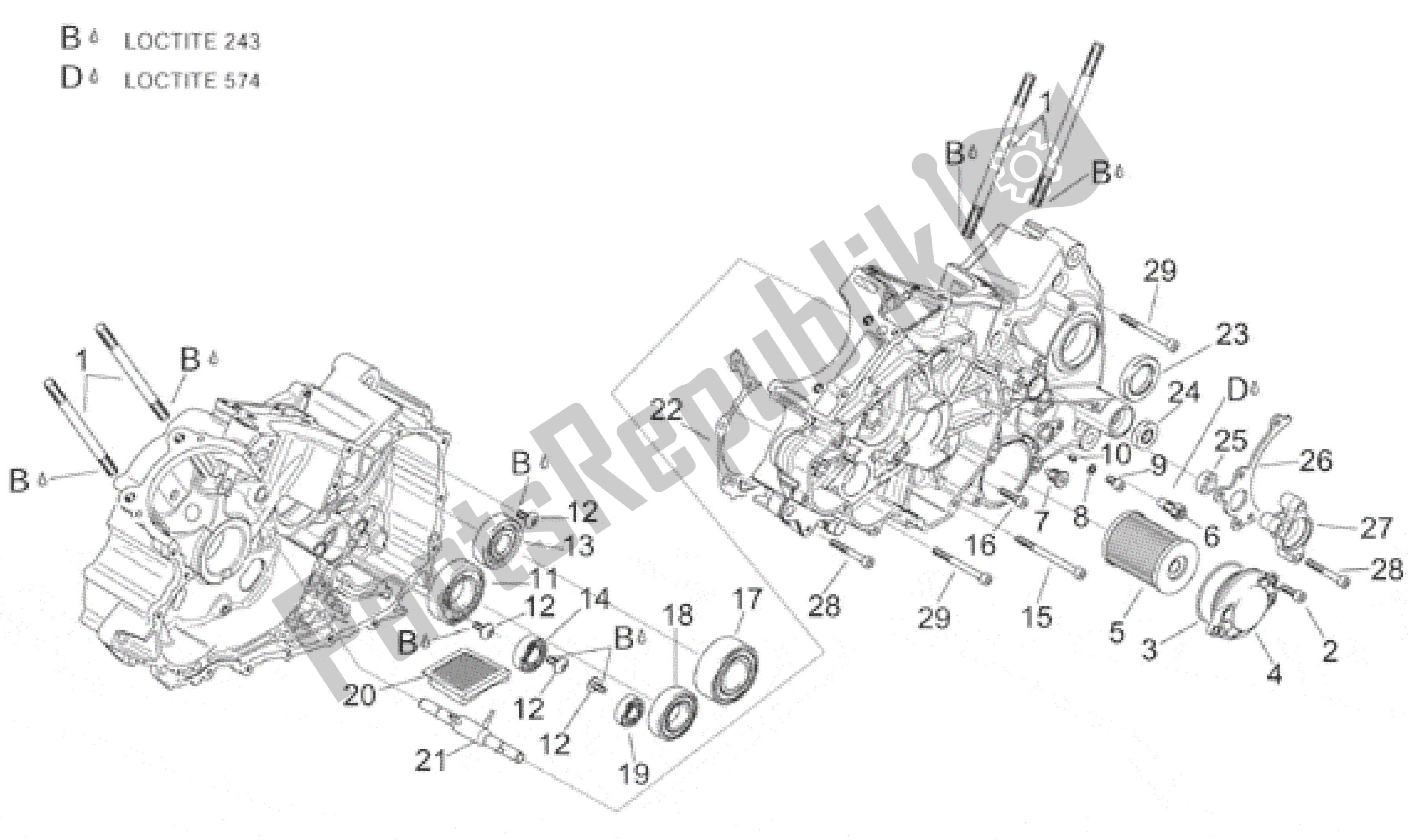 All parts for the Crankcases Ii of the Aprilia RSV Mille 3901 1000 2001 - 2002