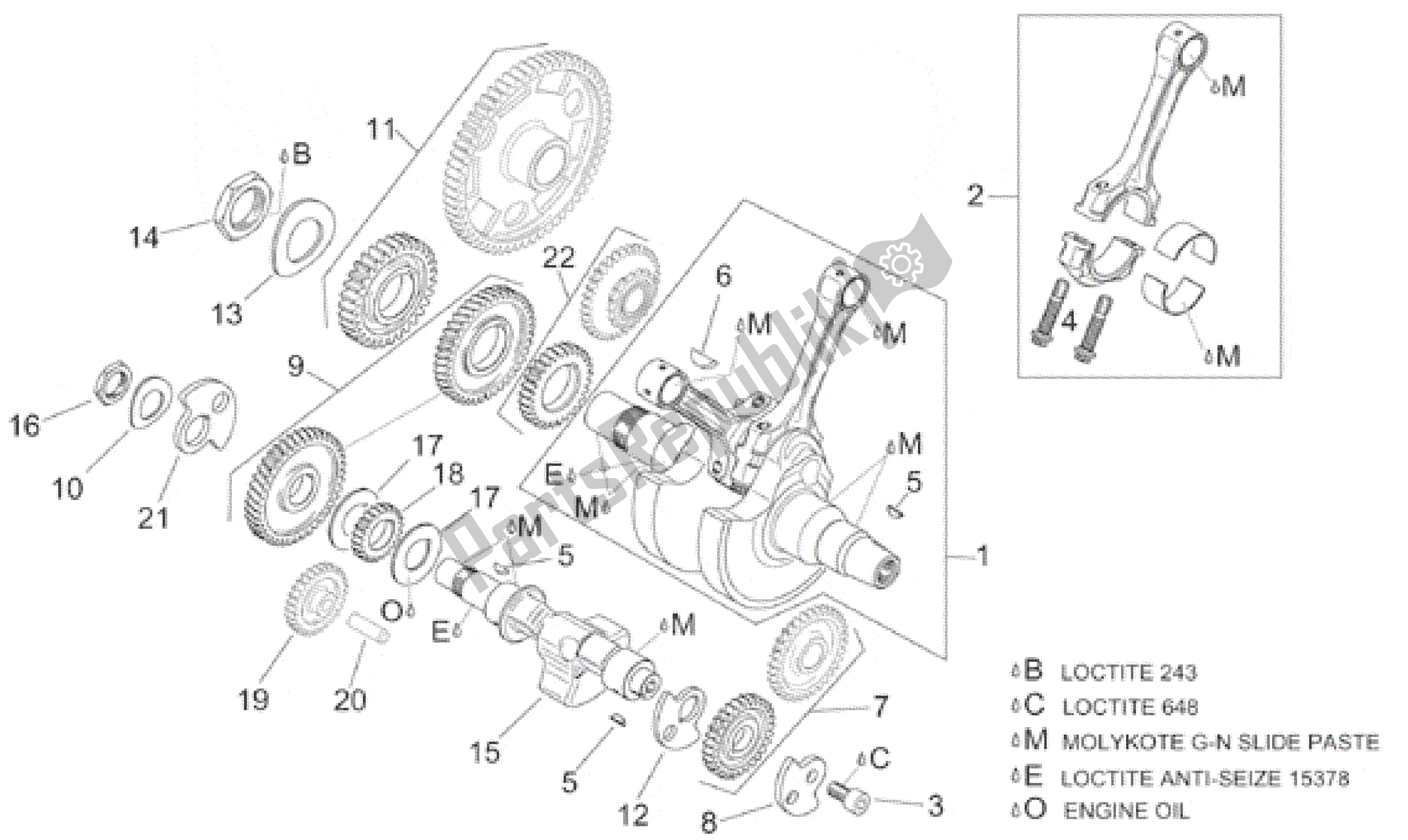 All parts for the Crankshaft I of the Aprilia RSV Mille 3901 1000 2001 - 2002