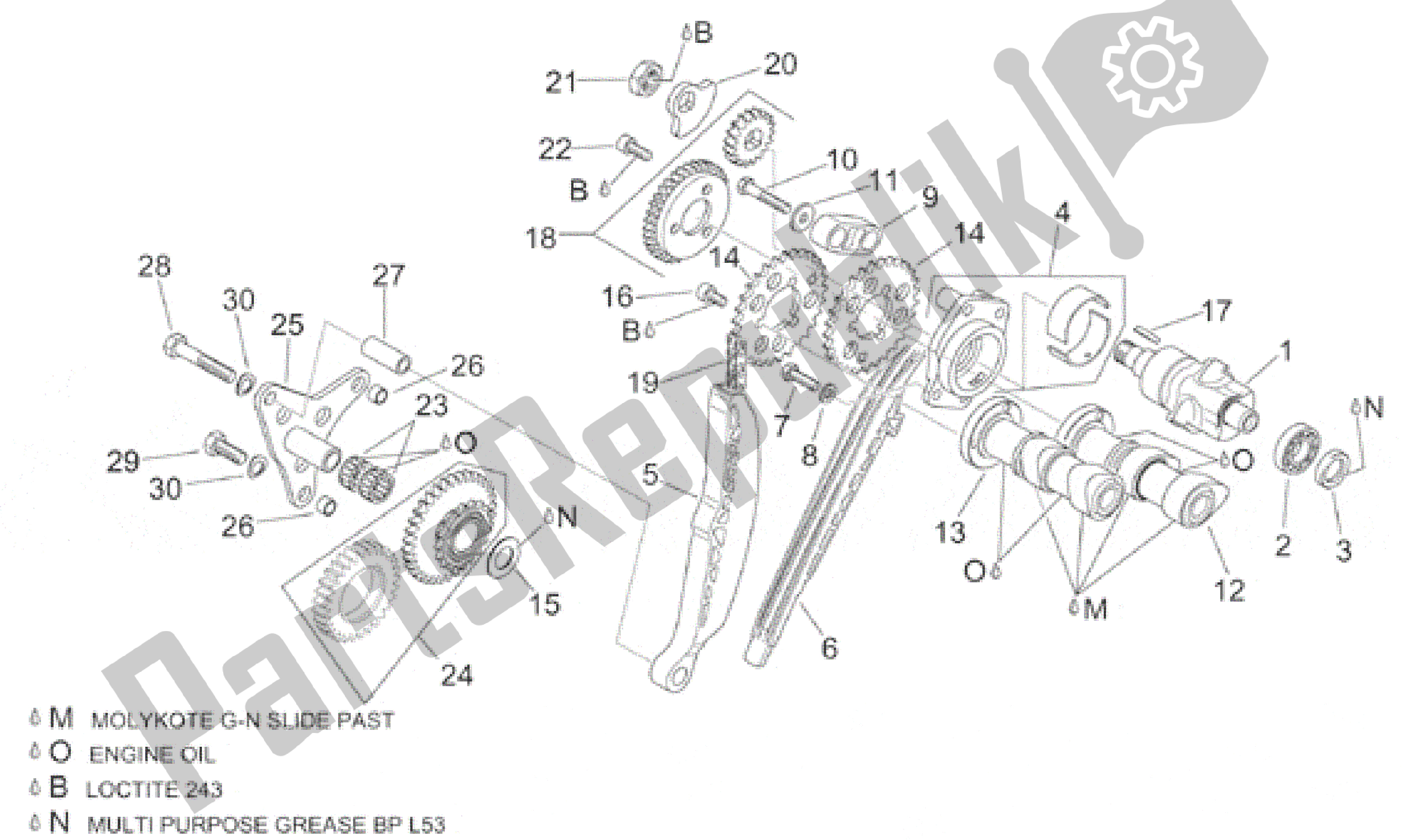 Todas as partes de Sistema De Cronometragem Do Cilindro Traseiro do Aprilia RSV Mille 3901 1000 2001 - 2002