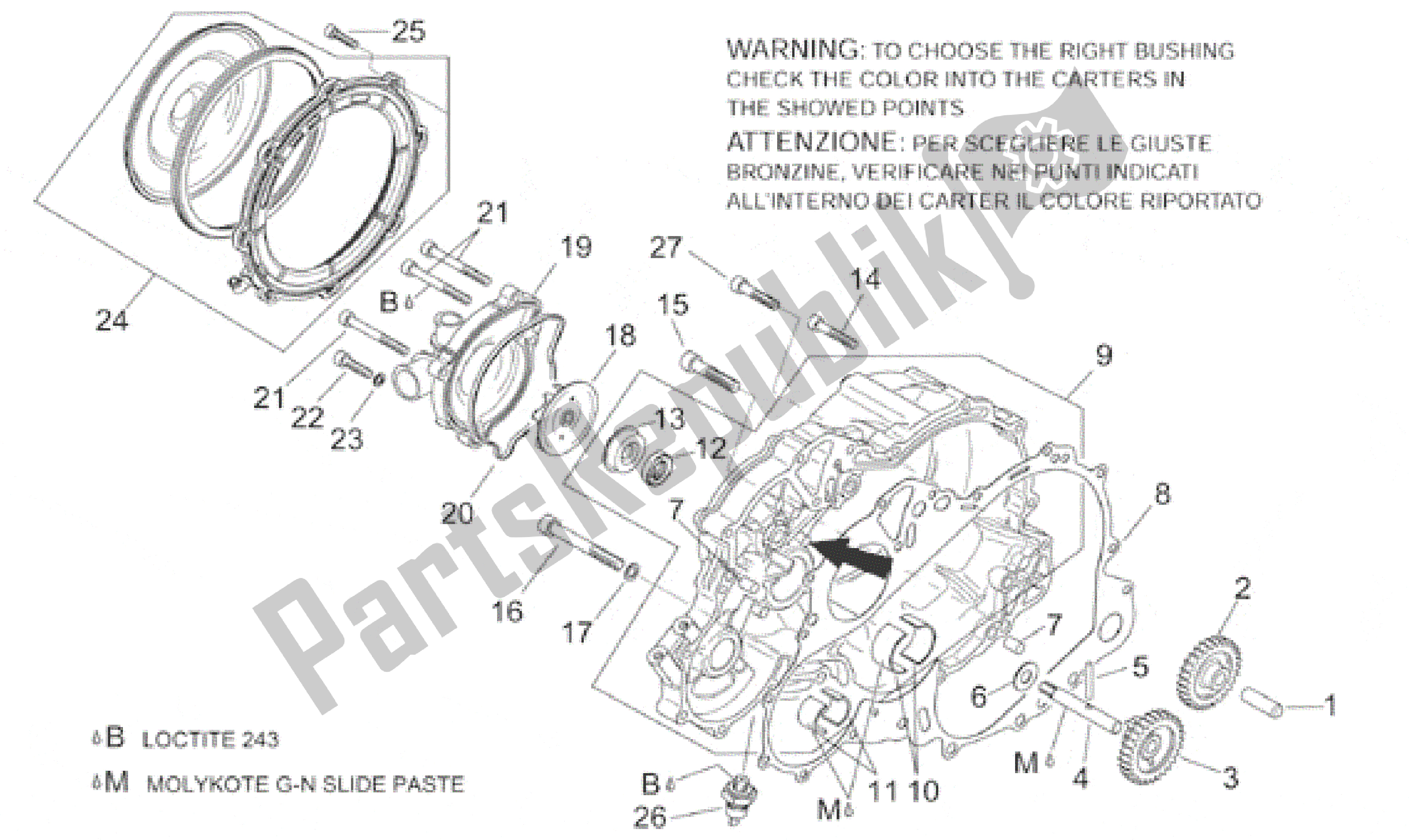 Alle onderdelen voor de Waterpomp van de Aprilia RSV Mille 3901 1000 2001 - 2002