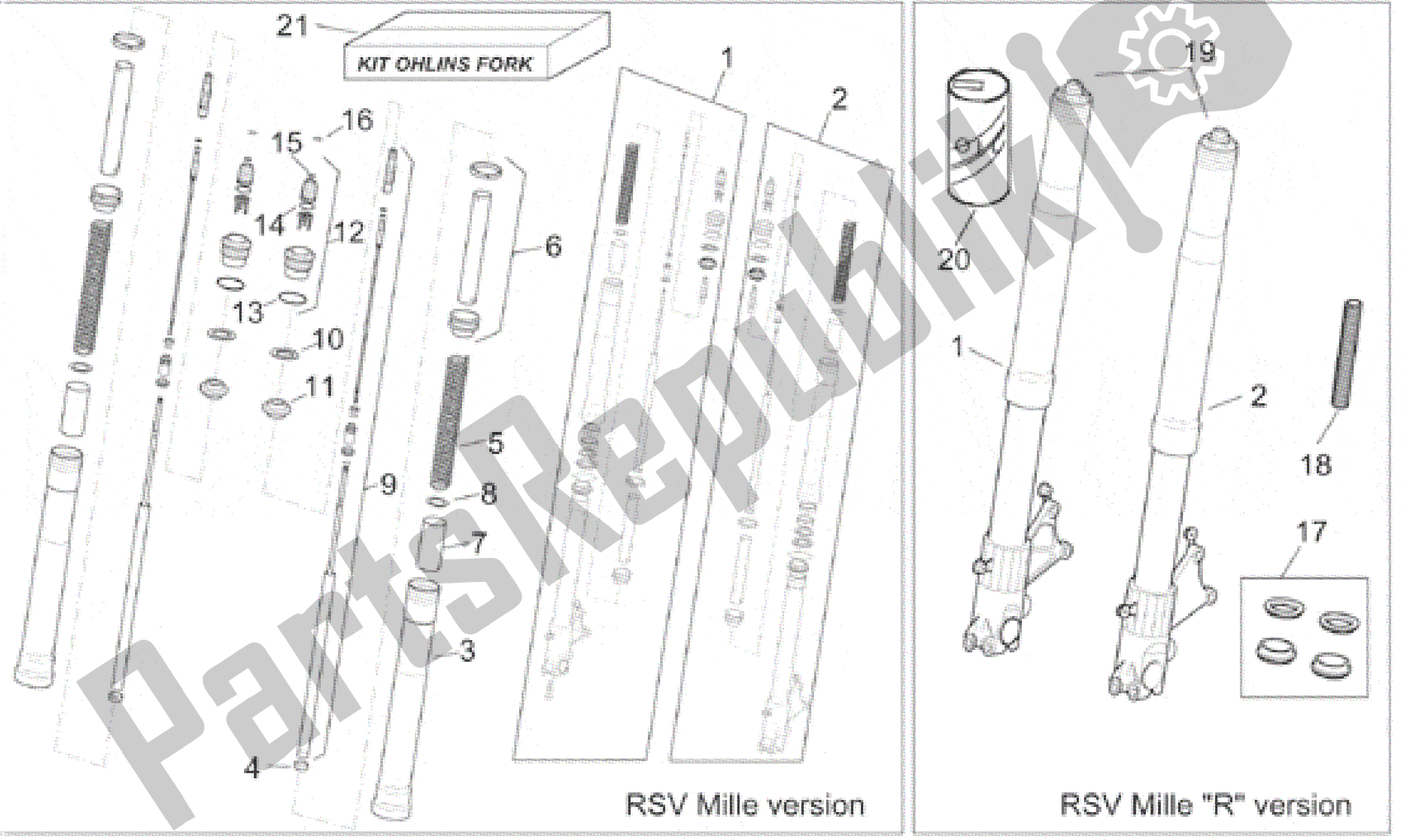 Alle Teile für das Vordergabel I des Aprilia RSV Mille 3901 1000 2001 - 2002
