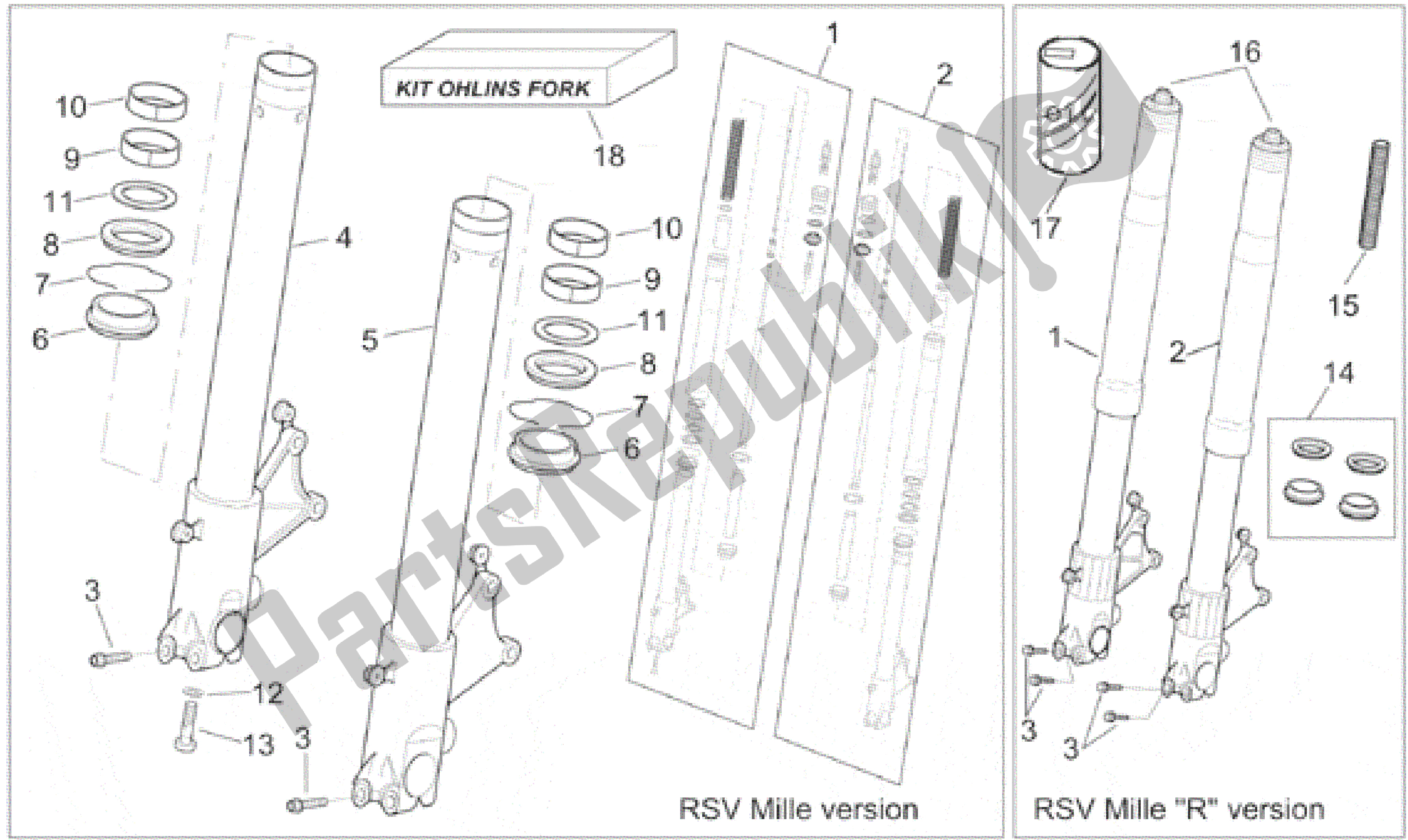 Toutes les pièces pour le Fourche Avant Ii du Aprilia RSV Mille 3901 1000 2001 - 2002