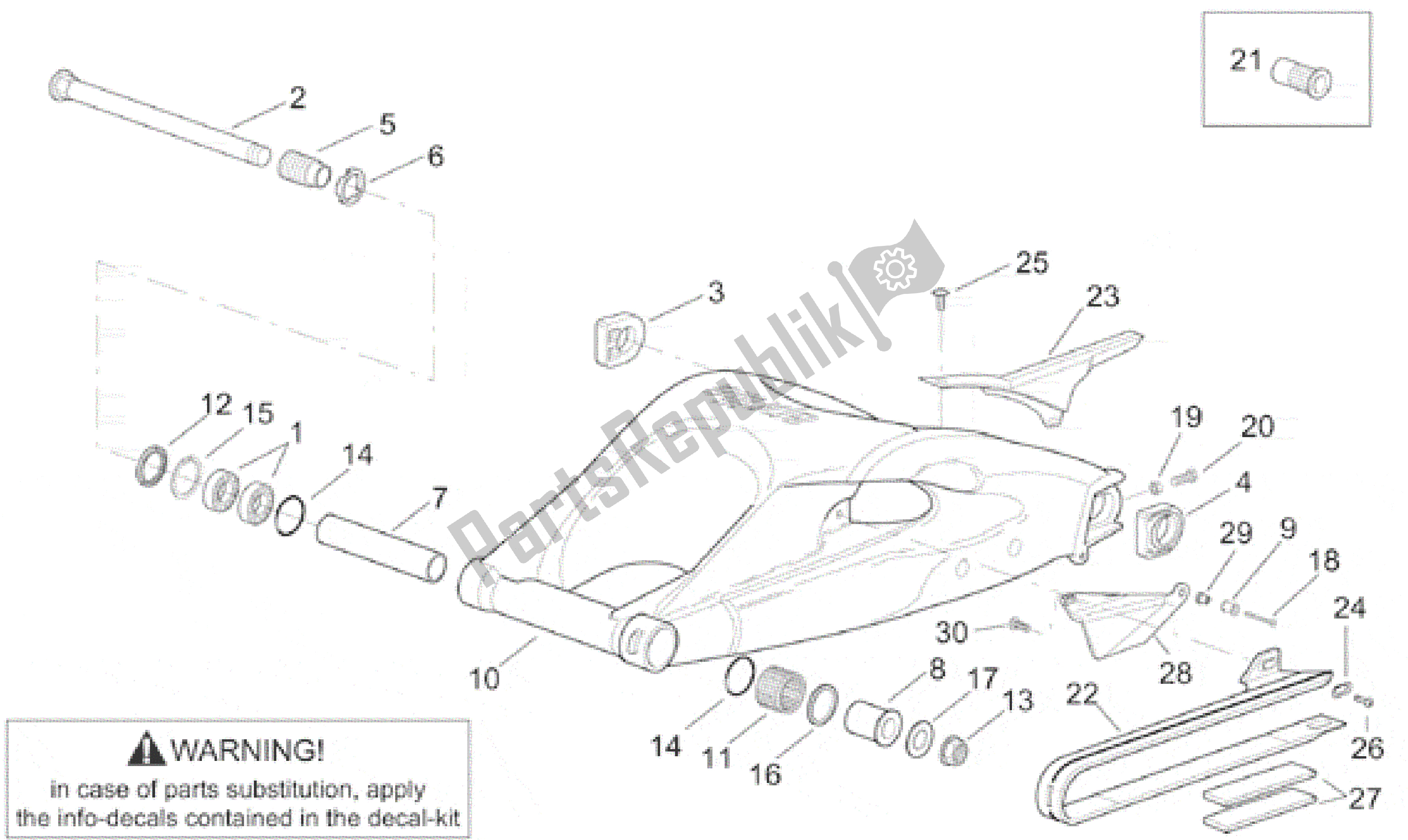 Alle onderdelen voor de Zwenkarm van de Aprilia RSV Mille 3901 1000 2001 - 2002