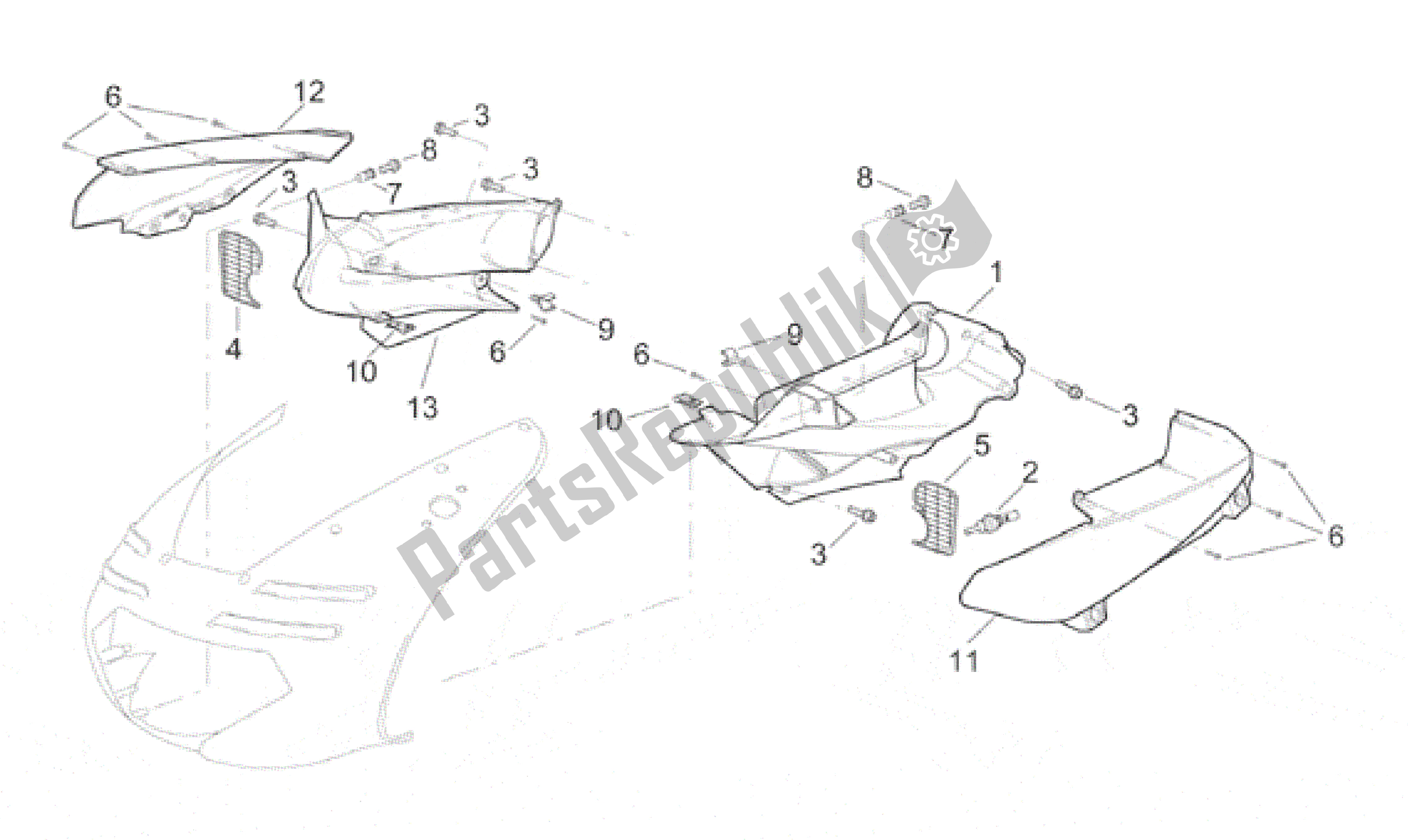 All parts for the Front Body - Duct of the Aprilia RSV Mille 390 W 1000 1998 - 1999
