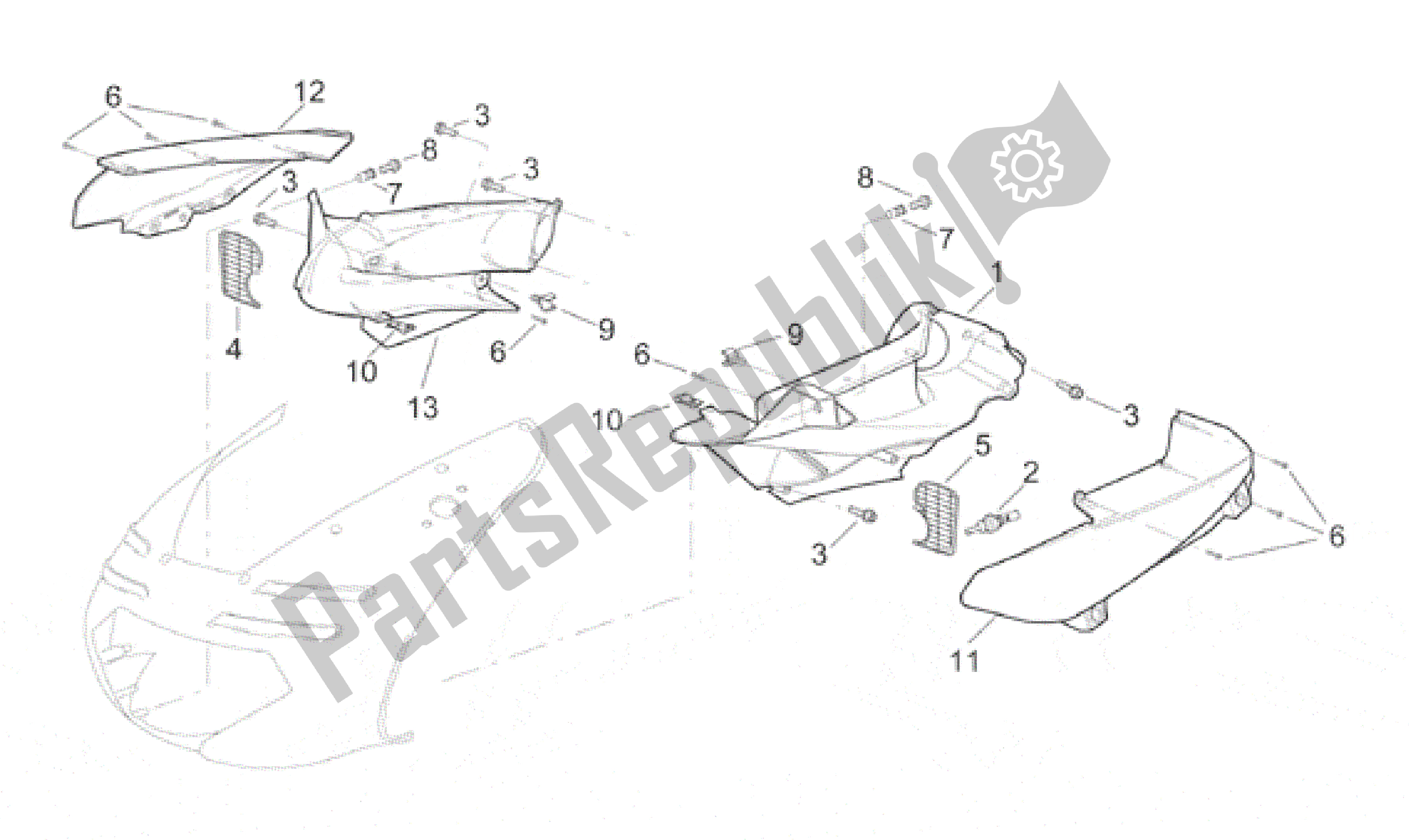 All parts for the Front Body - Duct of the Aprilia RSV Mille 390 W 1000 1998 - 1999