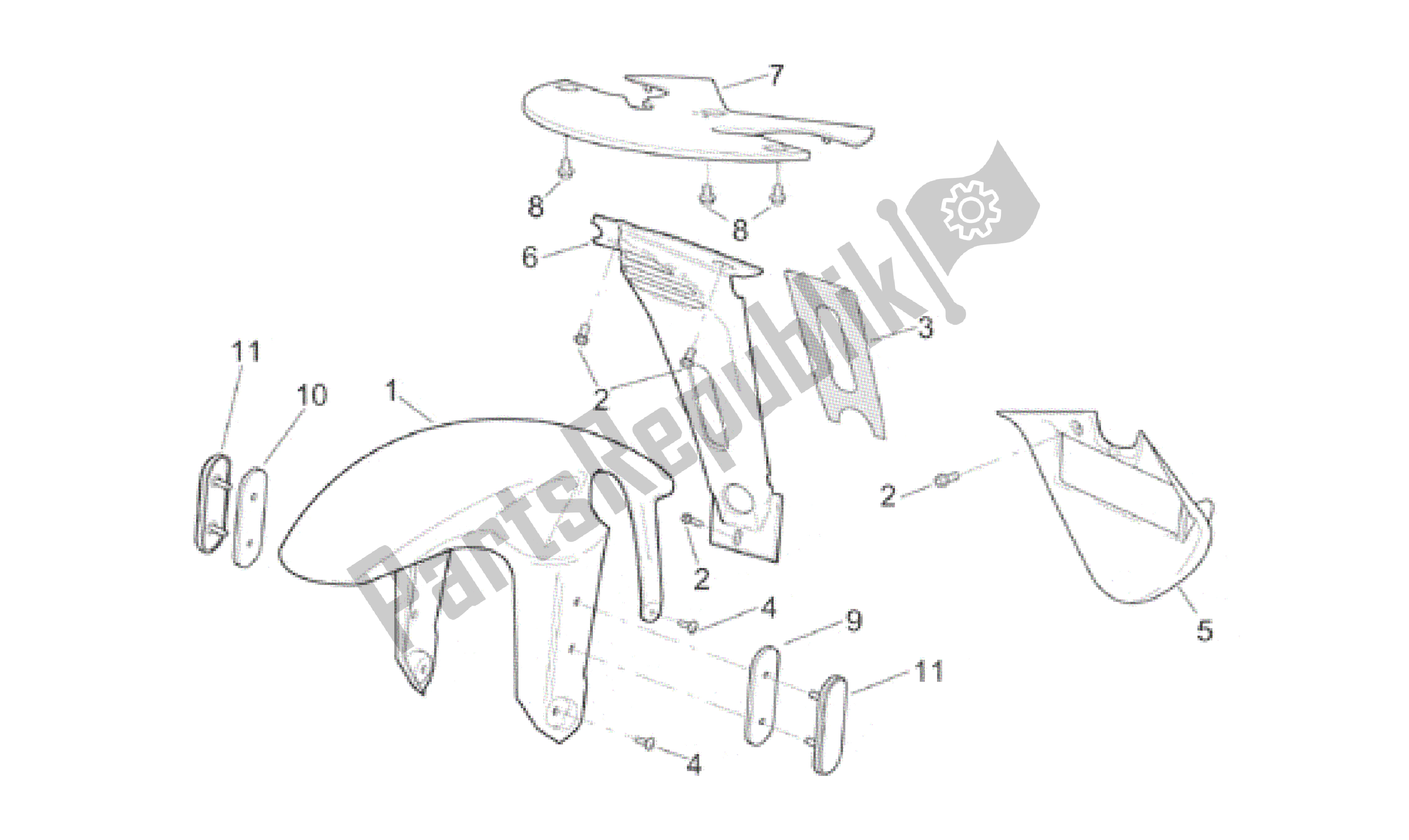 Tutte le parti per il Corpo Anteriore - Parafango Anteriore del Aprilia RSV Mille 390 W 1000 1998 - 1999