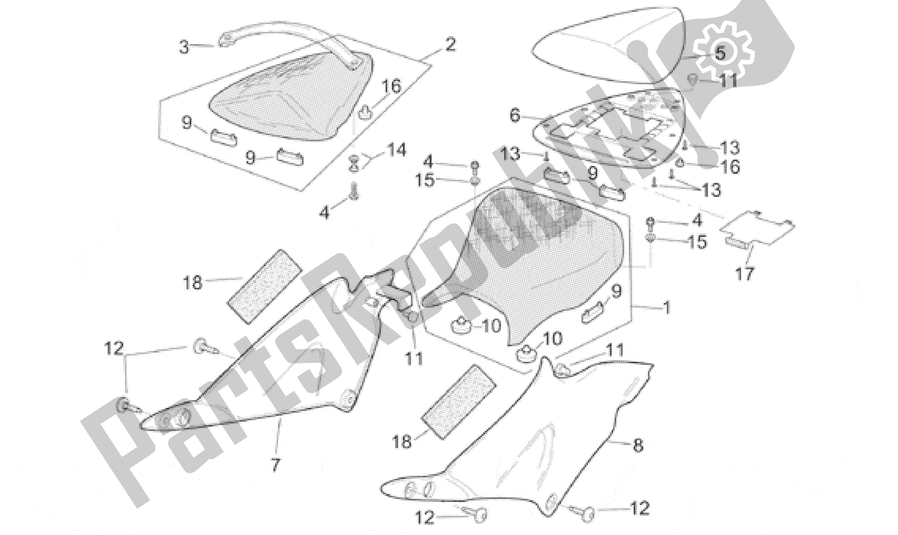 Alle onderdelen voor de Zadel van de Aprilia RSV Mille 390 W 1000 1998 - 1999