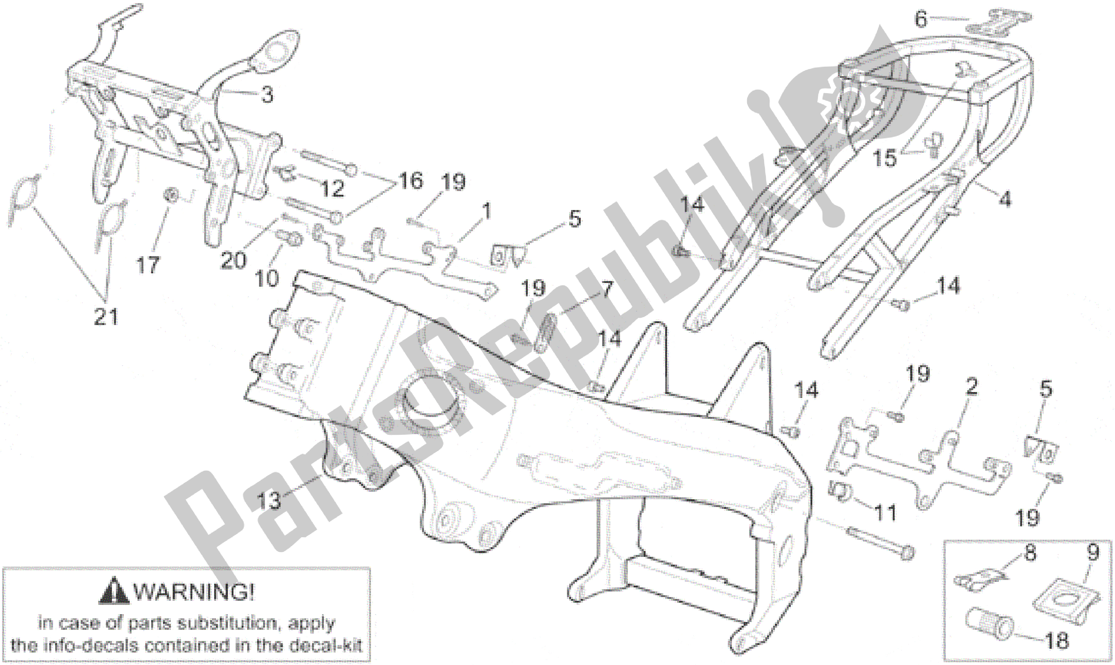 All parts for the Frame I of the Aprilia RSV Mille 390 W 1000 1998 - 1999