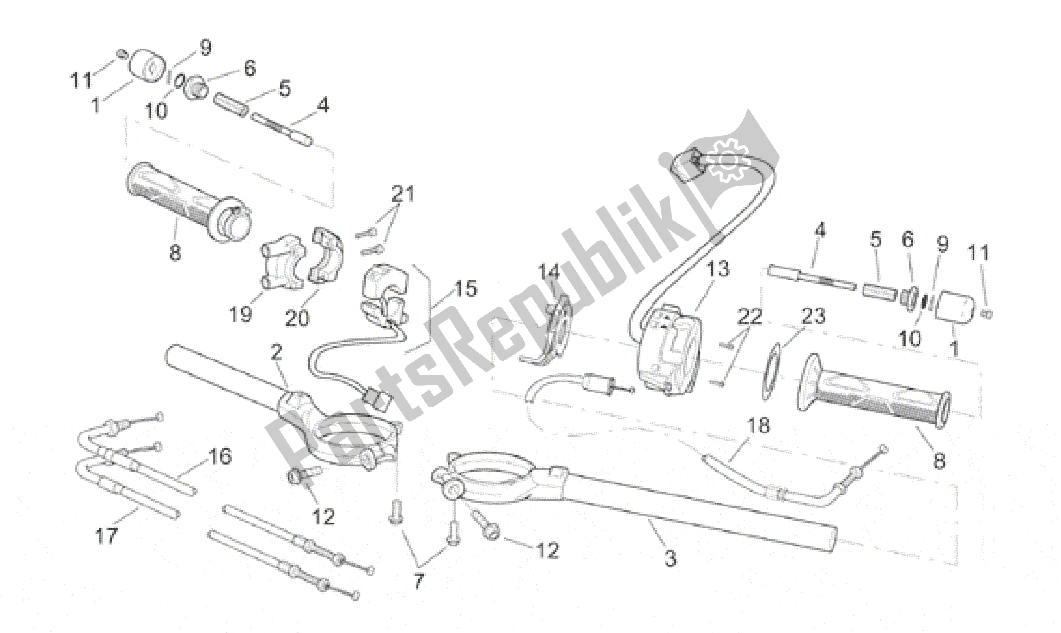 Alle onderdelen voor de Stuur van de Aprilia RSV Mille 390 W 1000 1998 - 1999