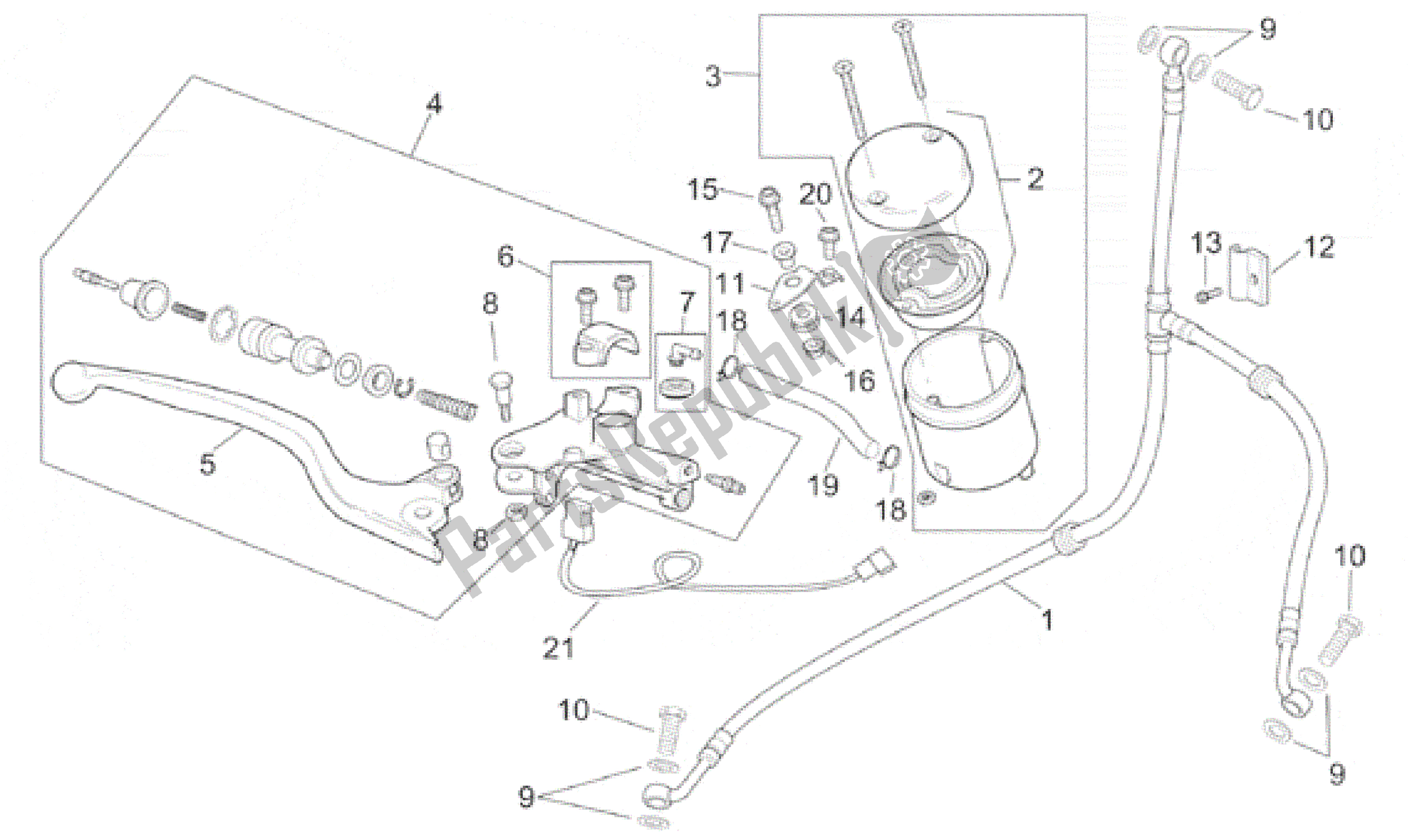 Alle onderdelen voor de Voorrem Pomp van de Aprilia RSV Mille 390 W 1000 1998 - 1999
