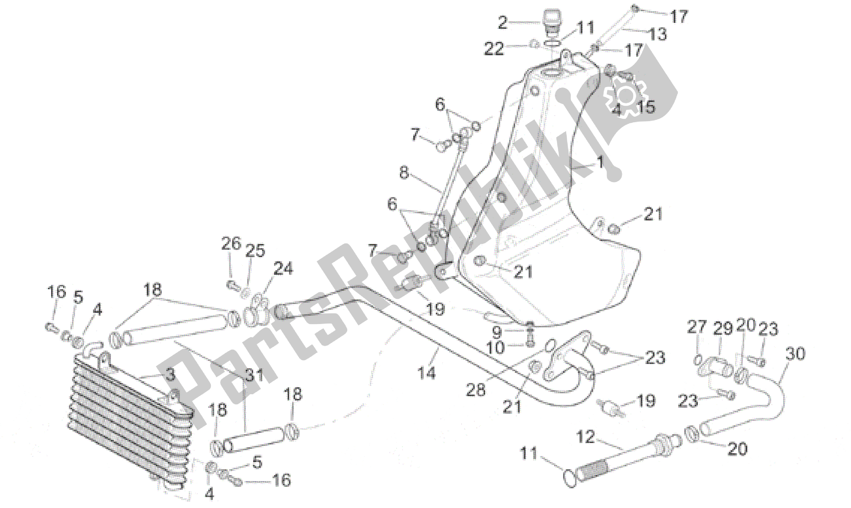 Alle onderdelen voor de Olie Tank van de Aprilia RSV Mille 390 W 1000 1998 - 1999