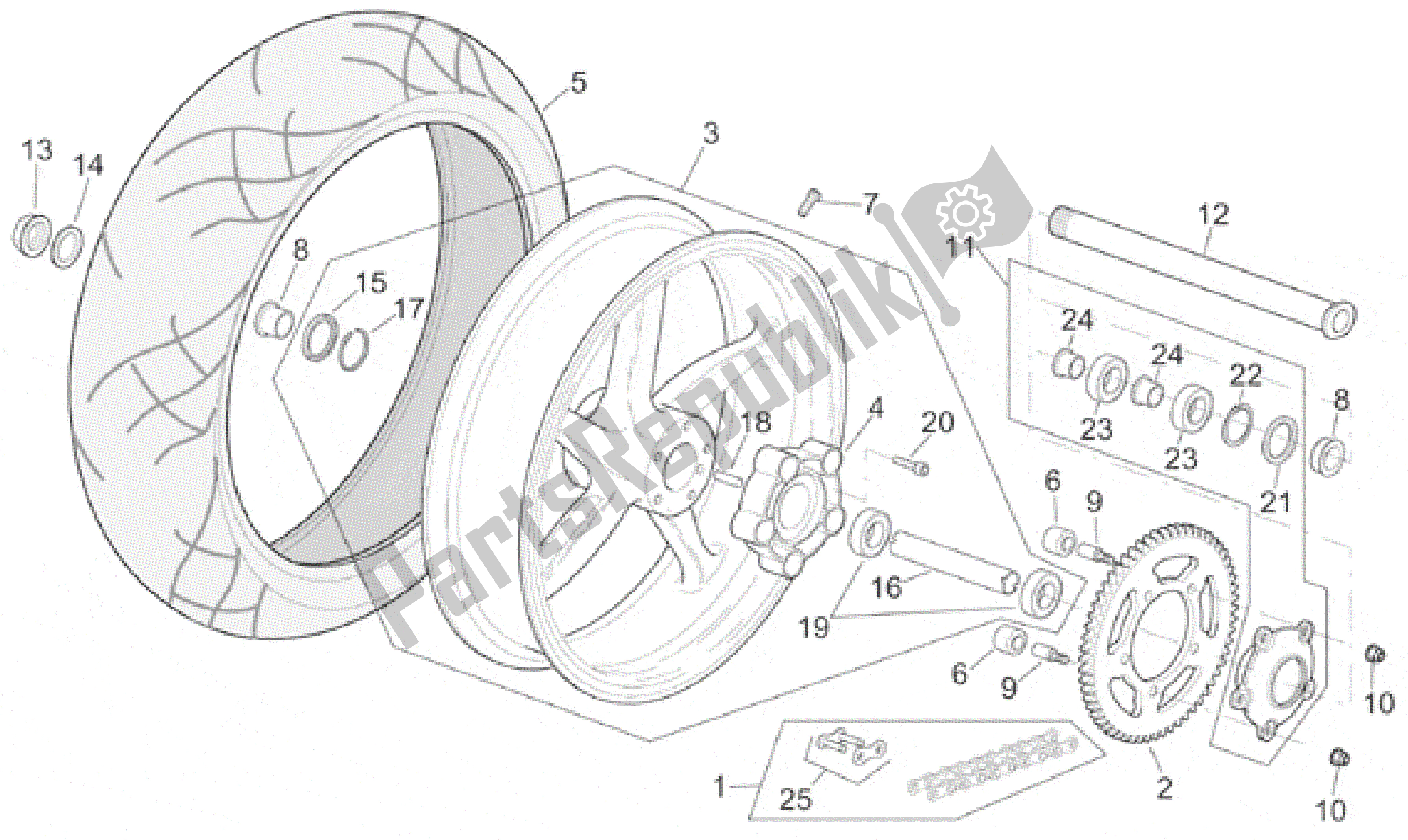 Todas las partes para Rueda Trasera de Aprilia RSV Mille 390 W 1000 1998 - 1999