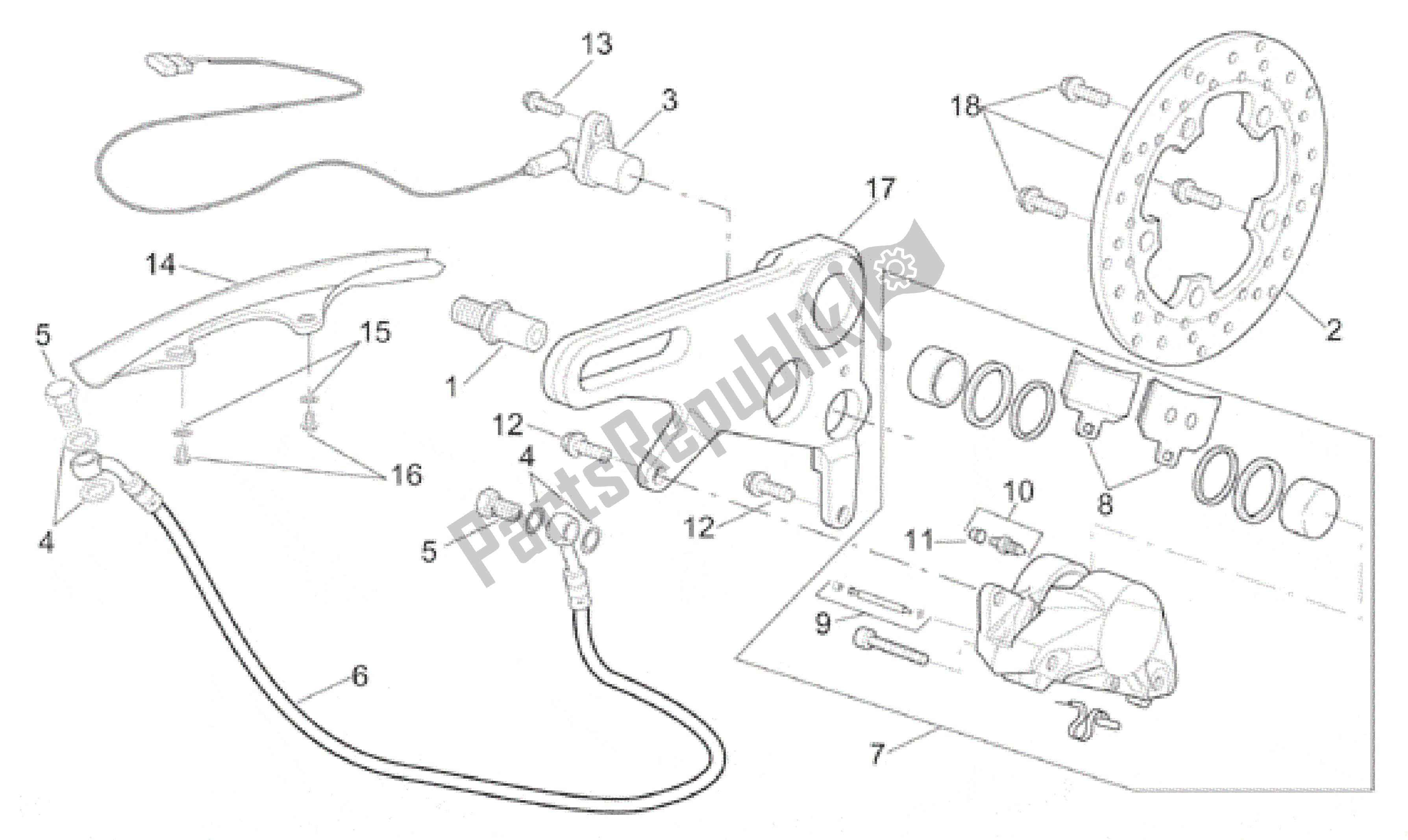 Todas as partes de Pinça De Freio Traseiro do Aprilia RSV Mille 390 W 1000 1998 - 1999