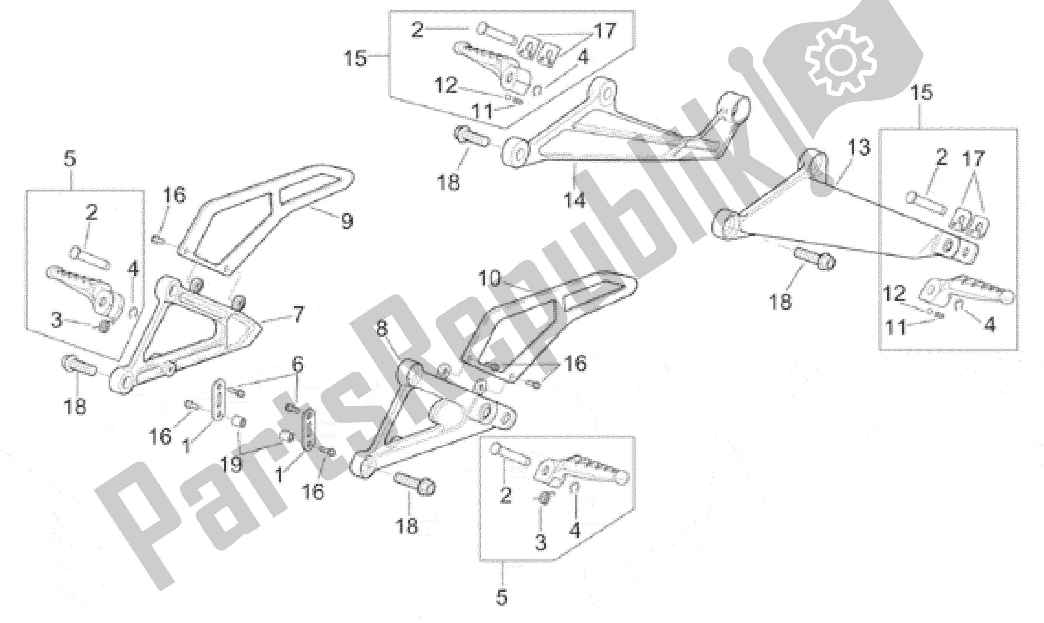 Todas as partes de Descansos Para Os Pés do Aprilia RSV Mille 390 W 1000 1998 - 1999