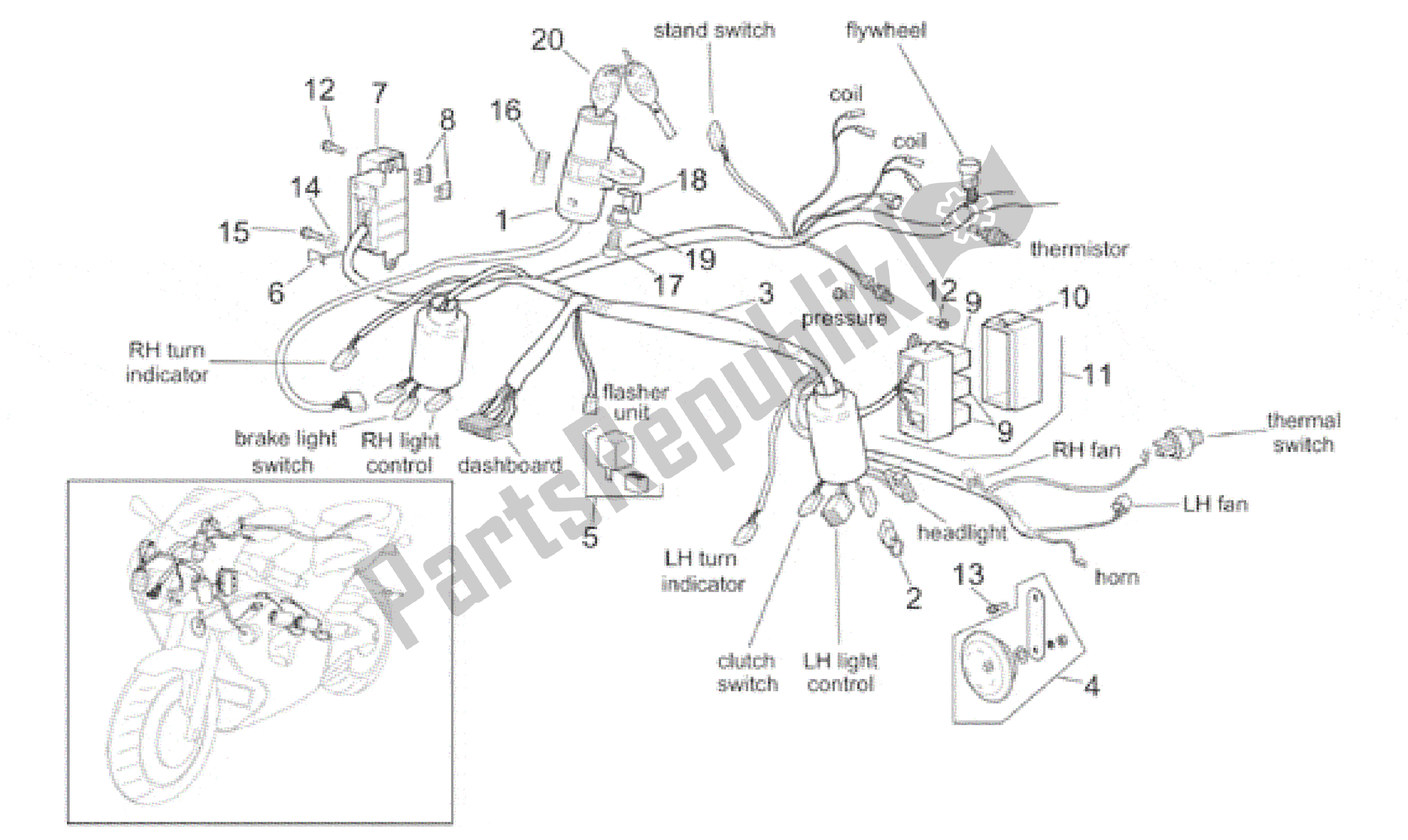 All parts for the Front Electrical System of the Aprilia RSV Mille 390 W 1000 1998 - 1999