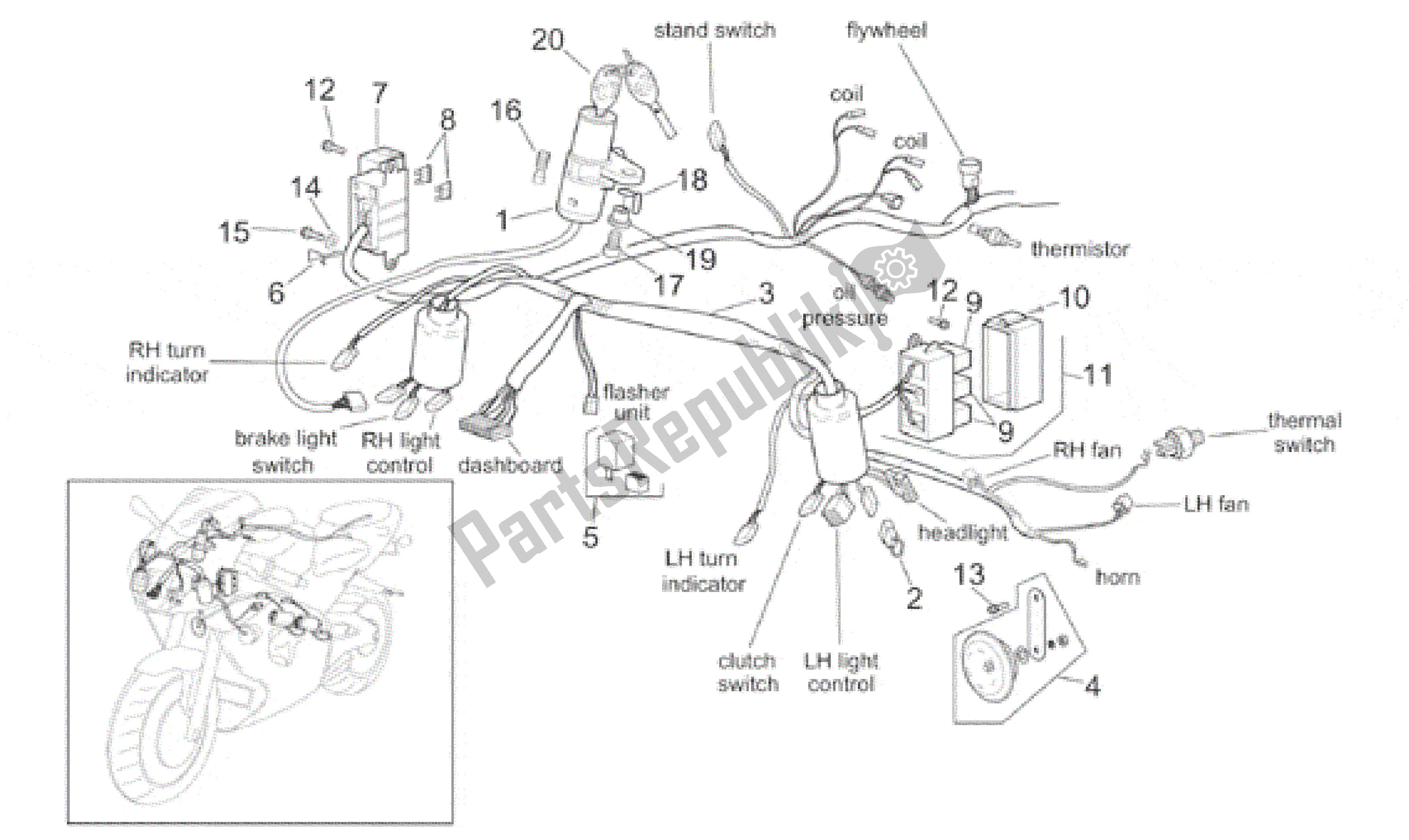 Wszystkie części do Przedni Uk? Ad Elektryczny Aprilia RSV Mille 390 W 1000 1998 - 1999