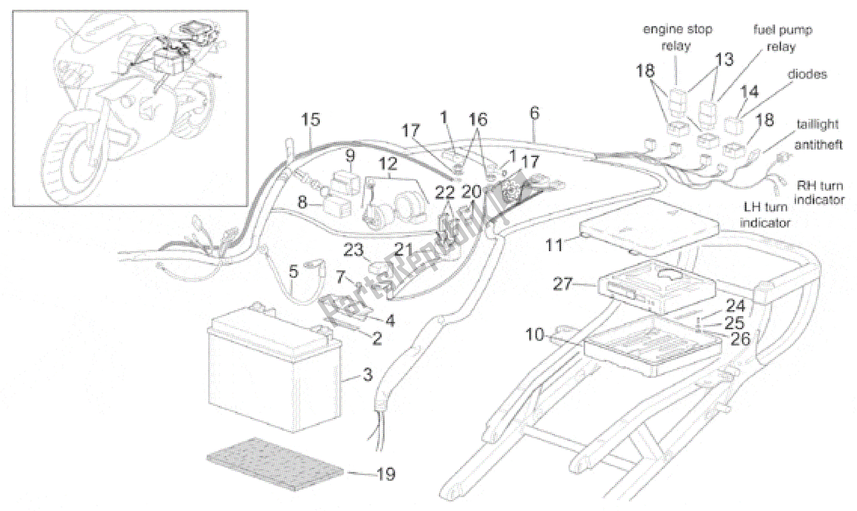 Alle onderdelen voor de Achter Elektrisch Systeem van de Aprilia RSV Mille 390 W 1000 1998 - 1999