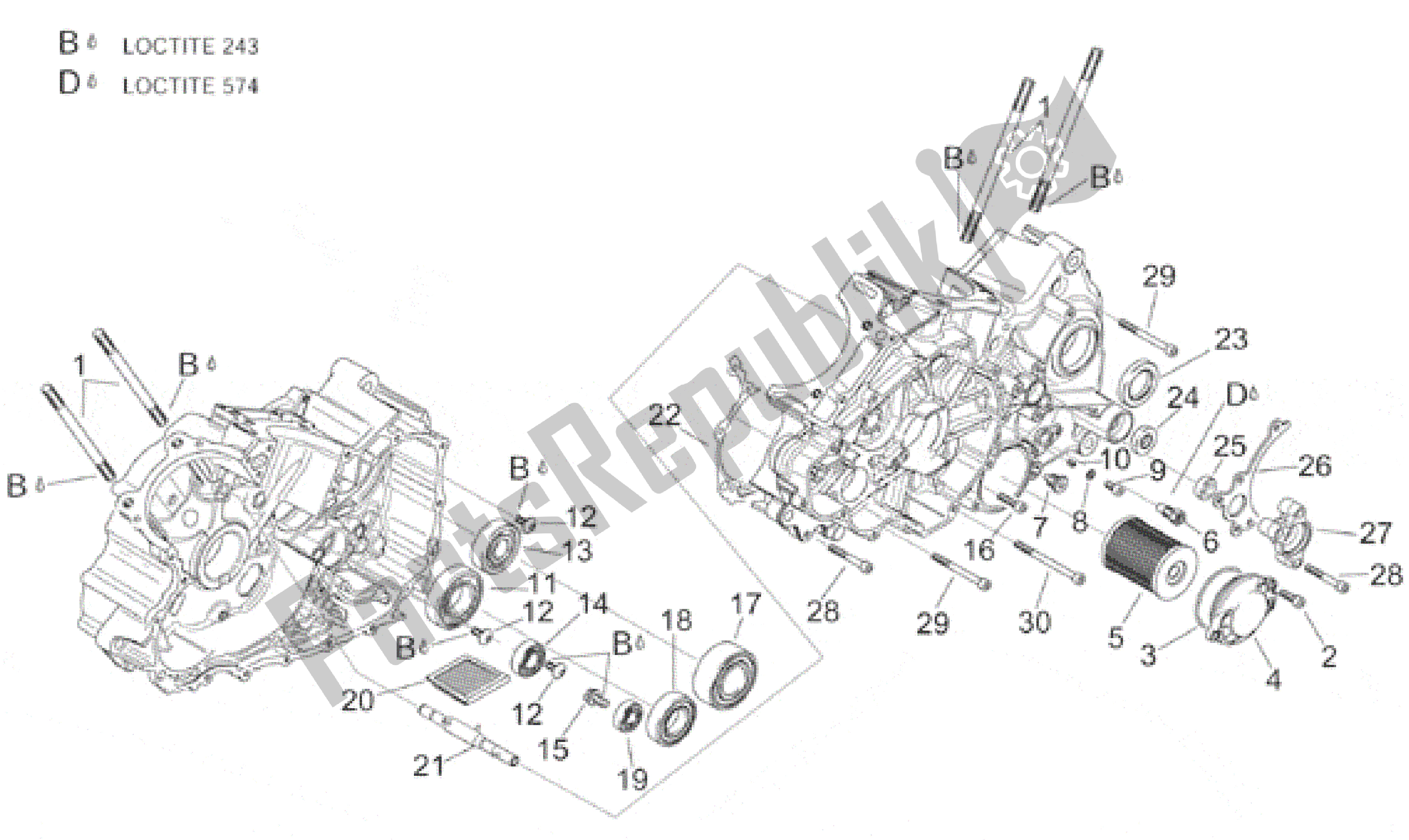 All parts for the Crankcases Ii of the Aprilia RSV Mille 390 W 1000 1998 - 1999
