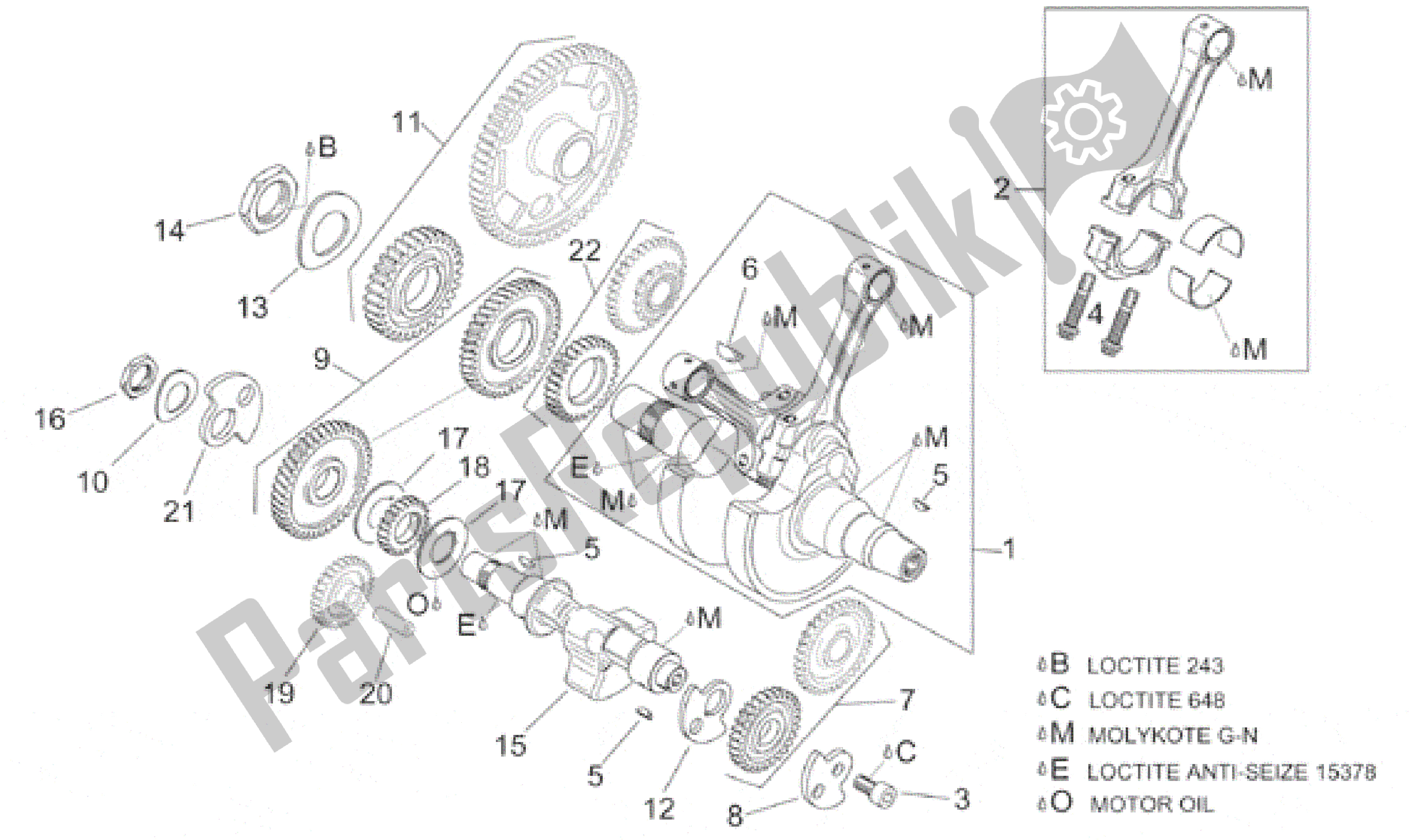 All parts for the Crankshaft I of the Aprilia RSV Mille 390 W 1000 1998 - 1999