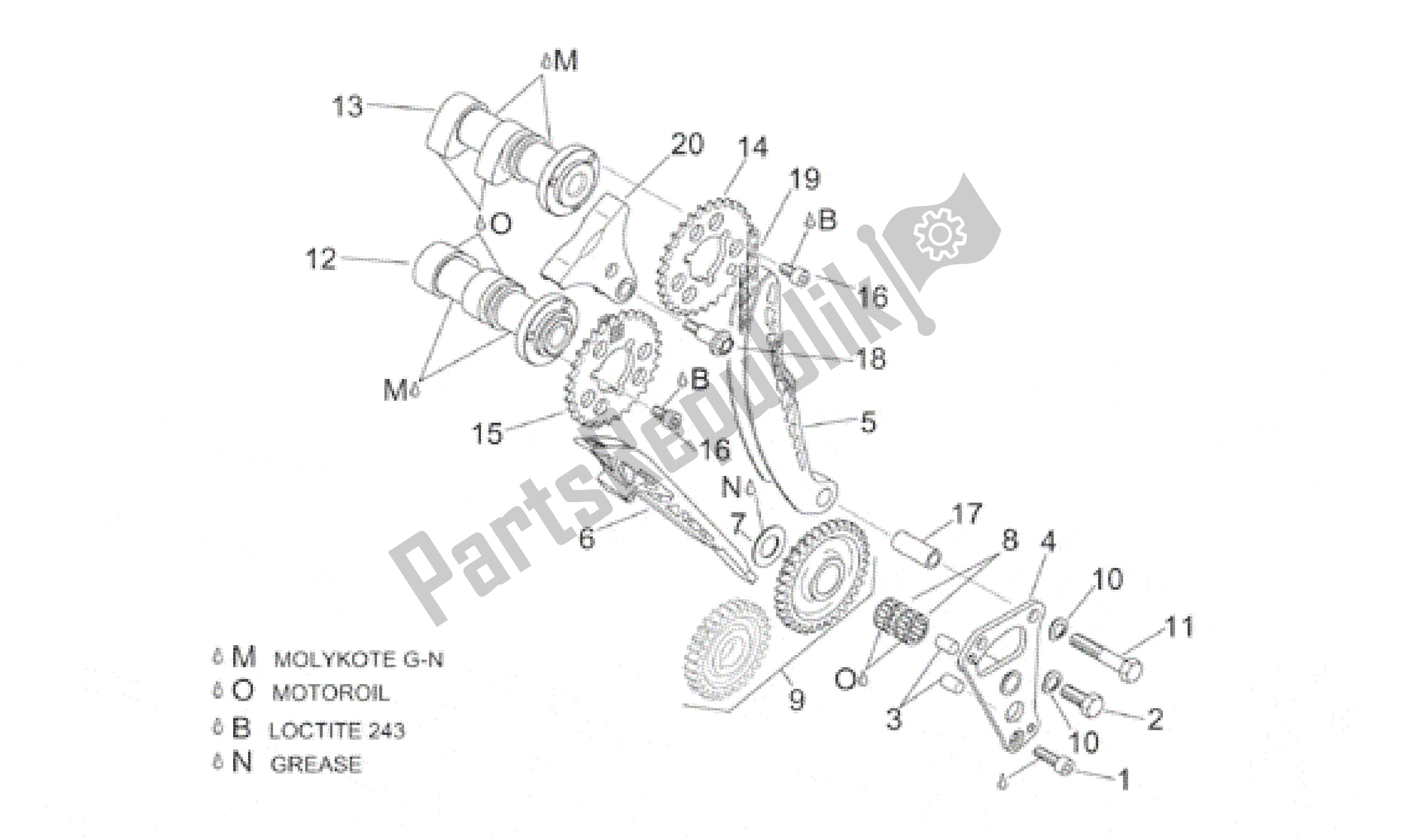 Todas las partes para Sistema De Sincronización Del Cilindro Delantero de Aprilia RSV Mille 390 W 1000 1998 - 1999