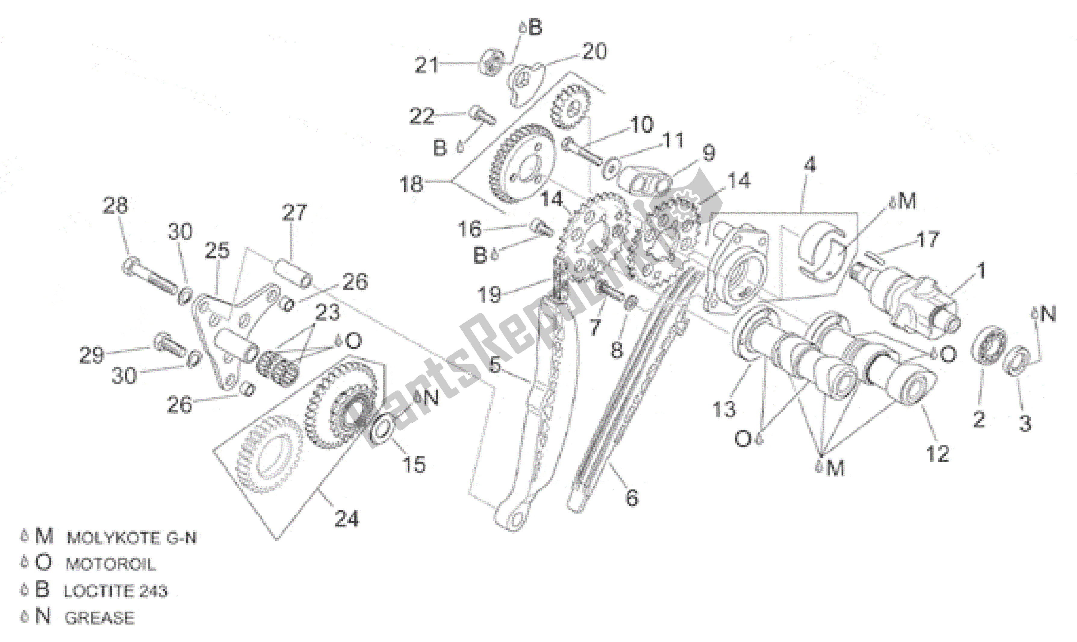 Toutes les pièces pour le Système De Calage Du Cylindre Arrière du Aprilia RSV Mille 390 W 1000 1998 - 1999