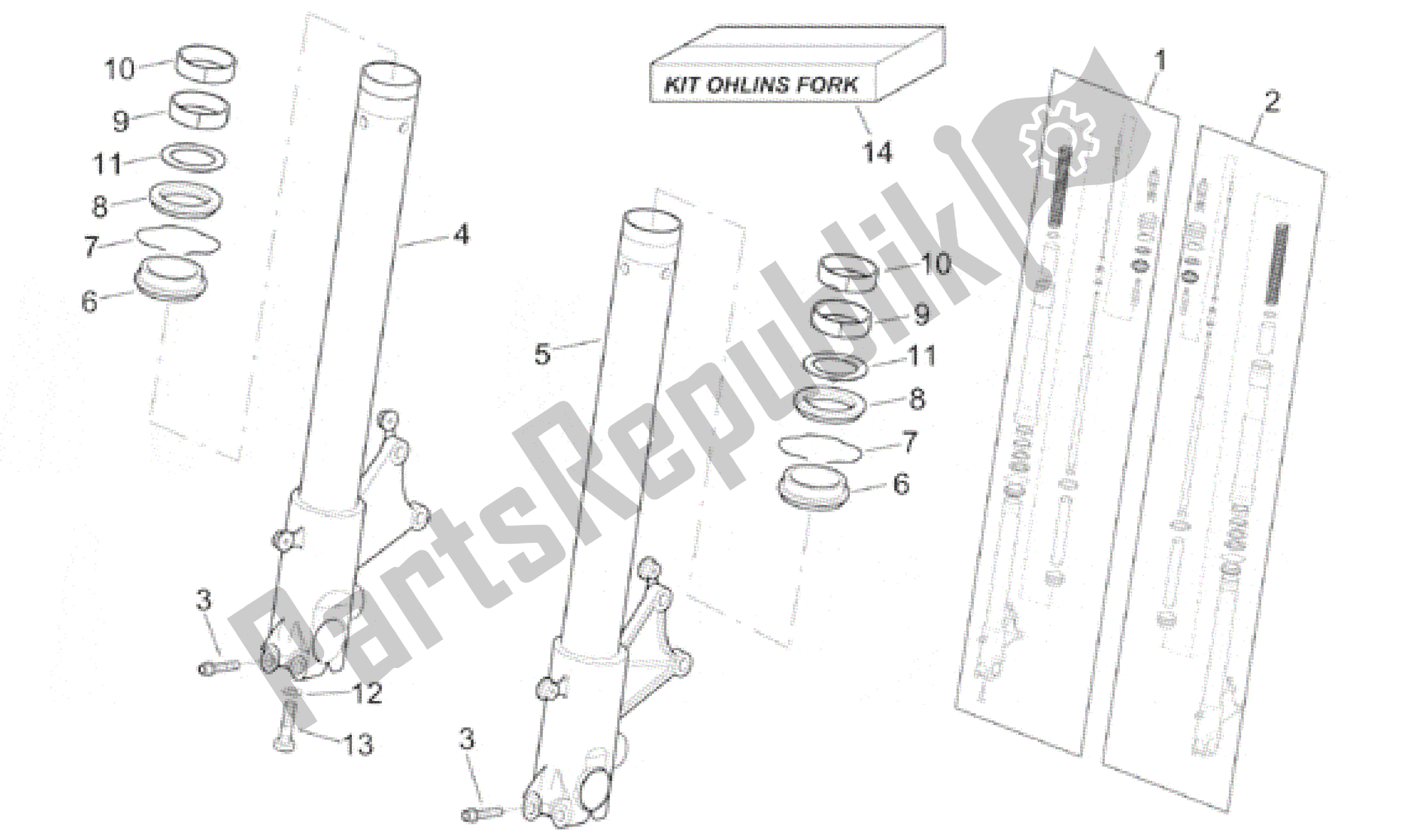 All parts for the Front Fork Ii of the Aprilia RSV Mille 390 W 1000 1998 - 1999