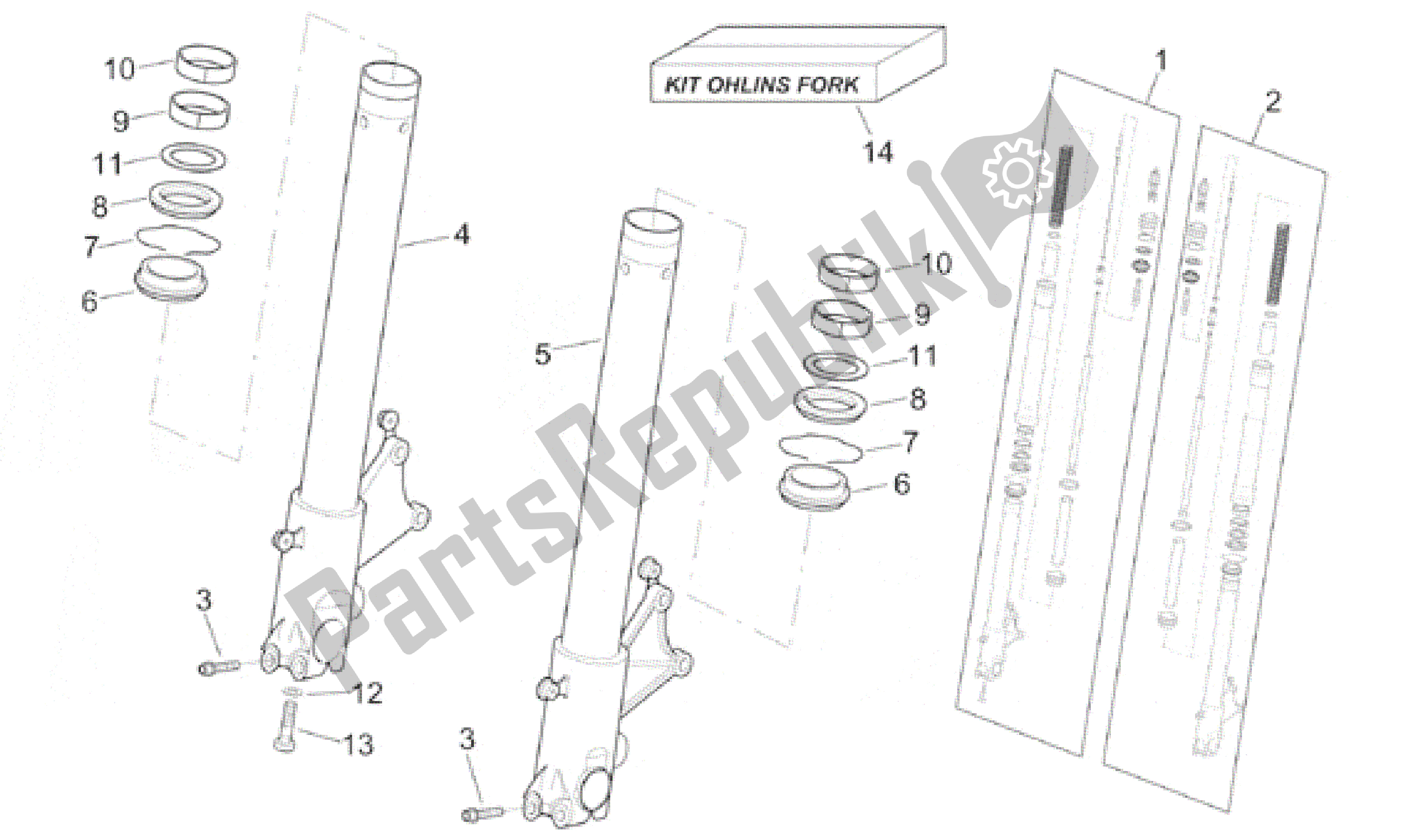 Tutte le parti per il Forcella Anteriore Ii del Aprilia RSV Mille 390 W 1000 1998 - 1999