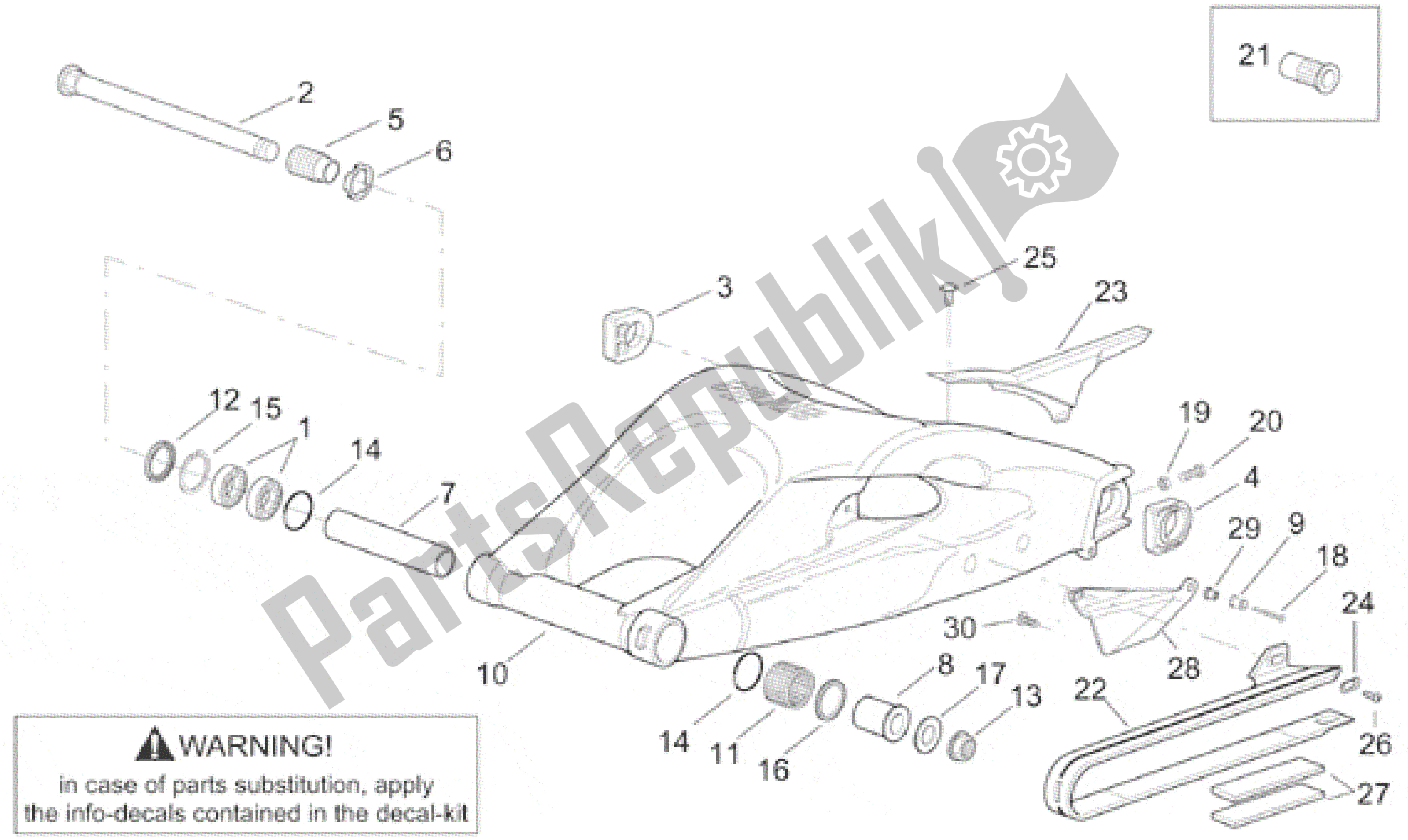 All parts for the Swing Arm of the Aprilia RSV Mille 390 W 1000 1998 - 1999
