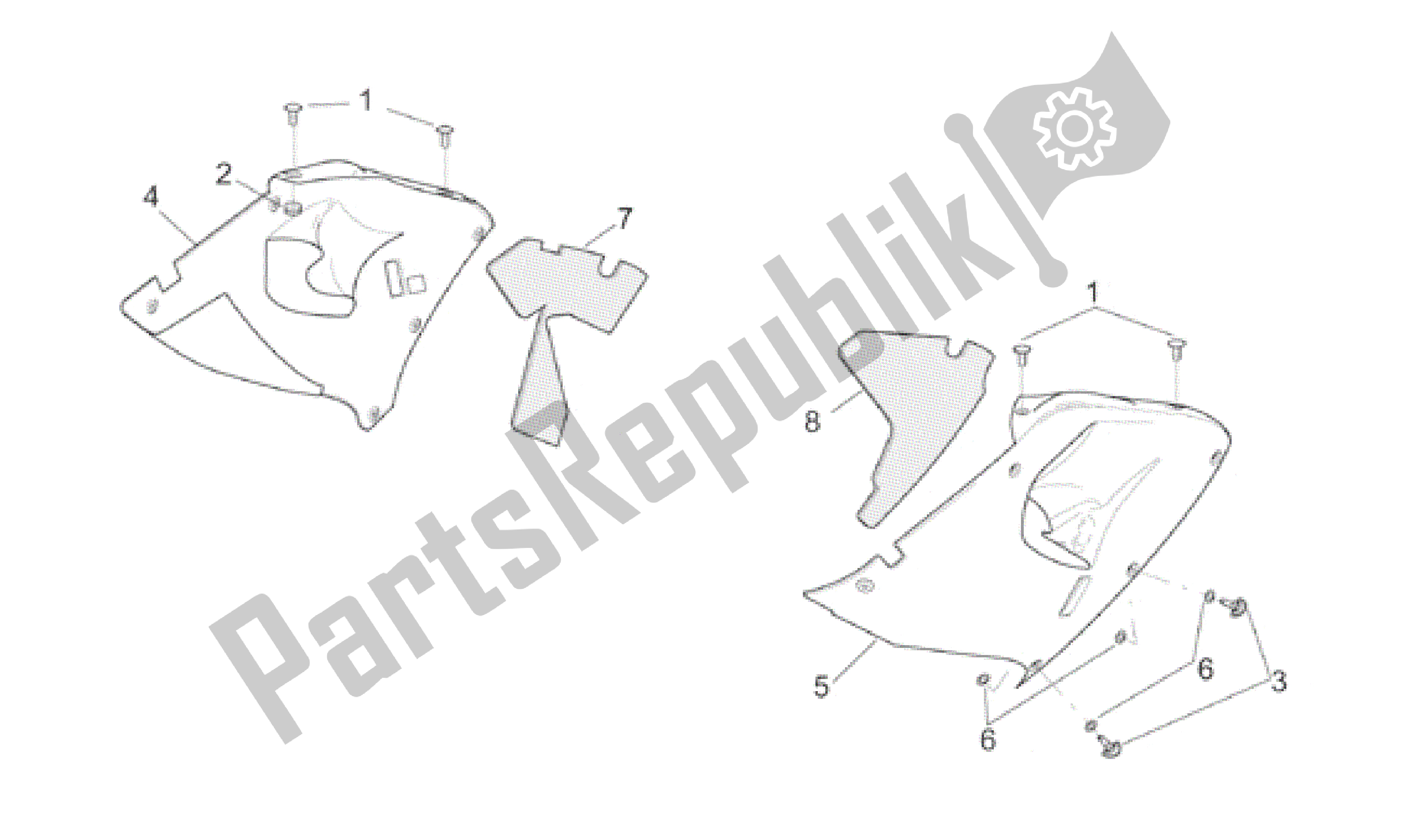 Alle onderdelen voor de Centraal Lichaam - Bovenste Stroomlijnkappen van de Aprilia RSV Mille SP 391 X 1000 1999 - 2000