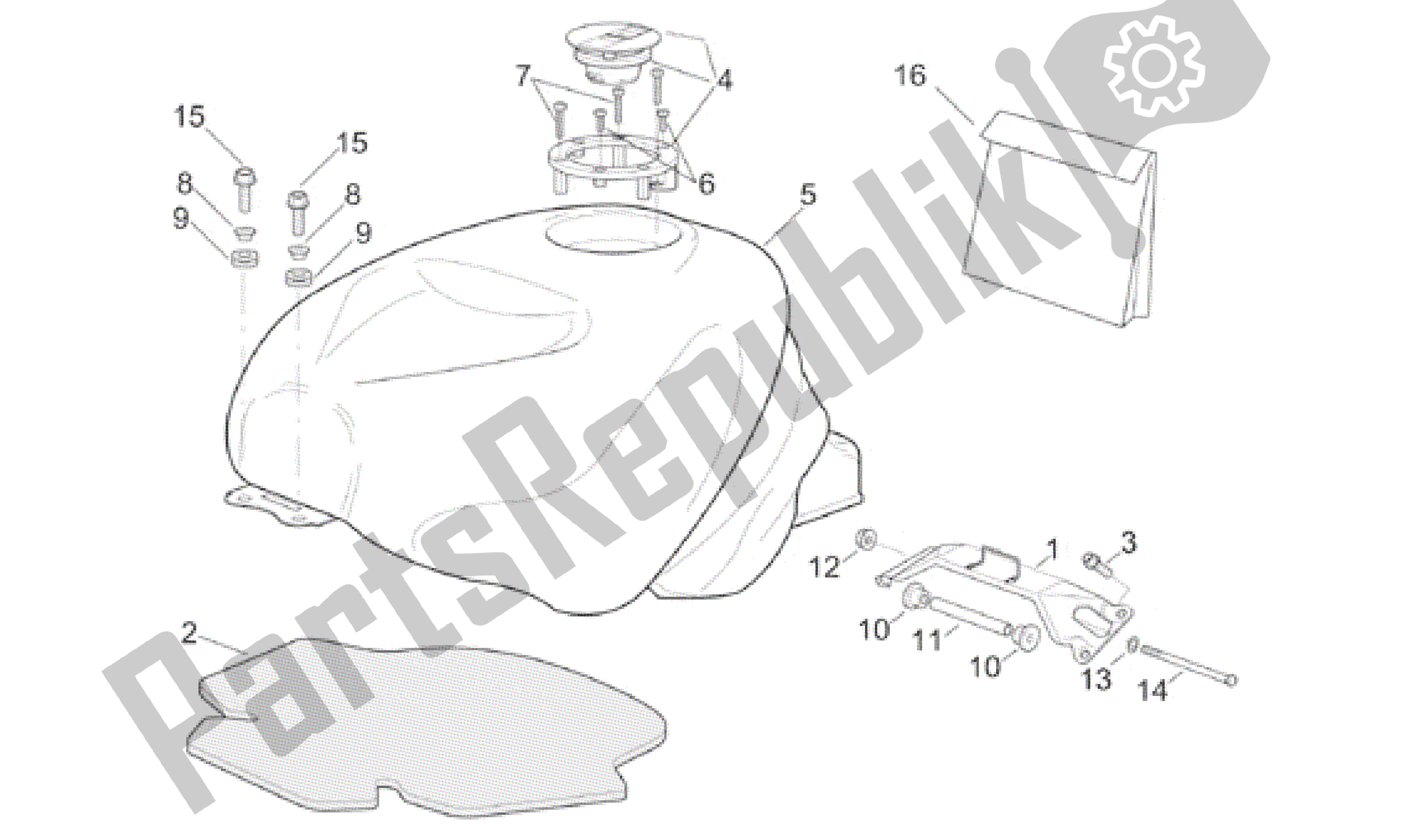 All parts for the Fuel Tank of the Aprilia RSV Mille SP 391 X 1000 1999 - 2000
