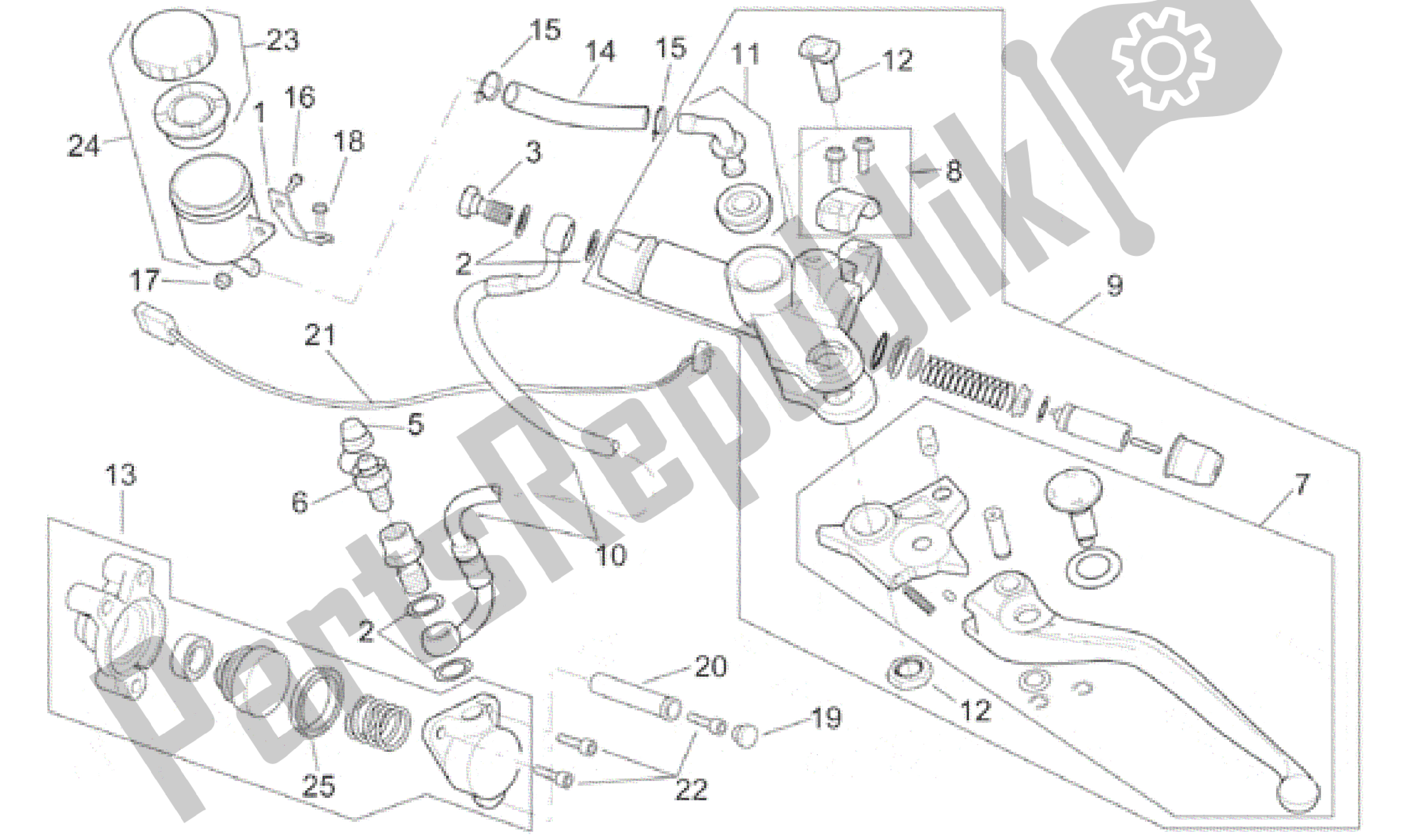 All parts for the Clutch Pump of the Aprilia RSV Mille SP 391 X 1000 1999 - 2000