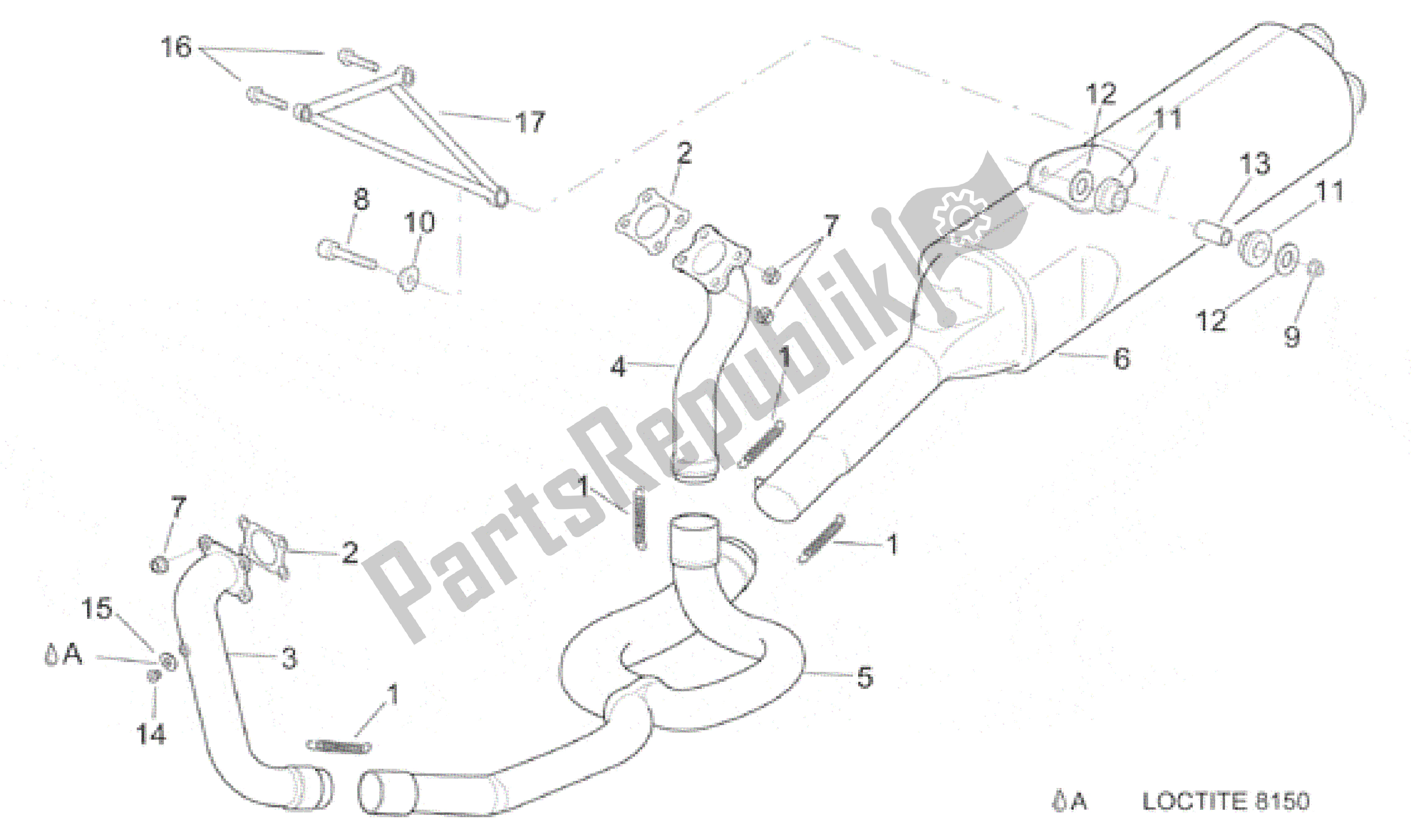 Alle onderdelen voor de Uitlaat van de Aprilia RSV Mille SP 391 X 1000 1999 - 2000