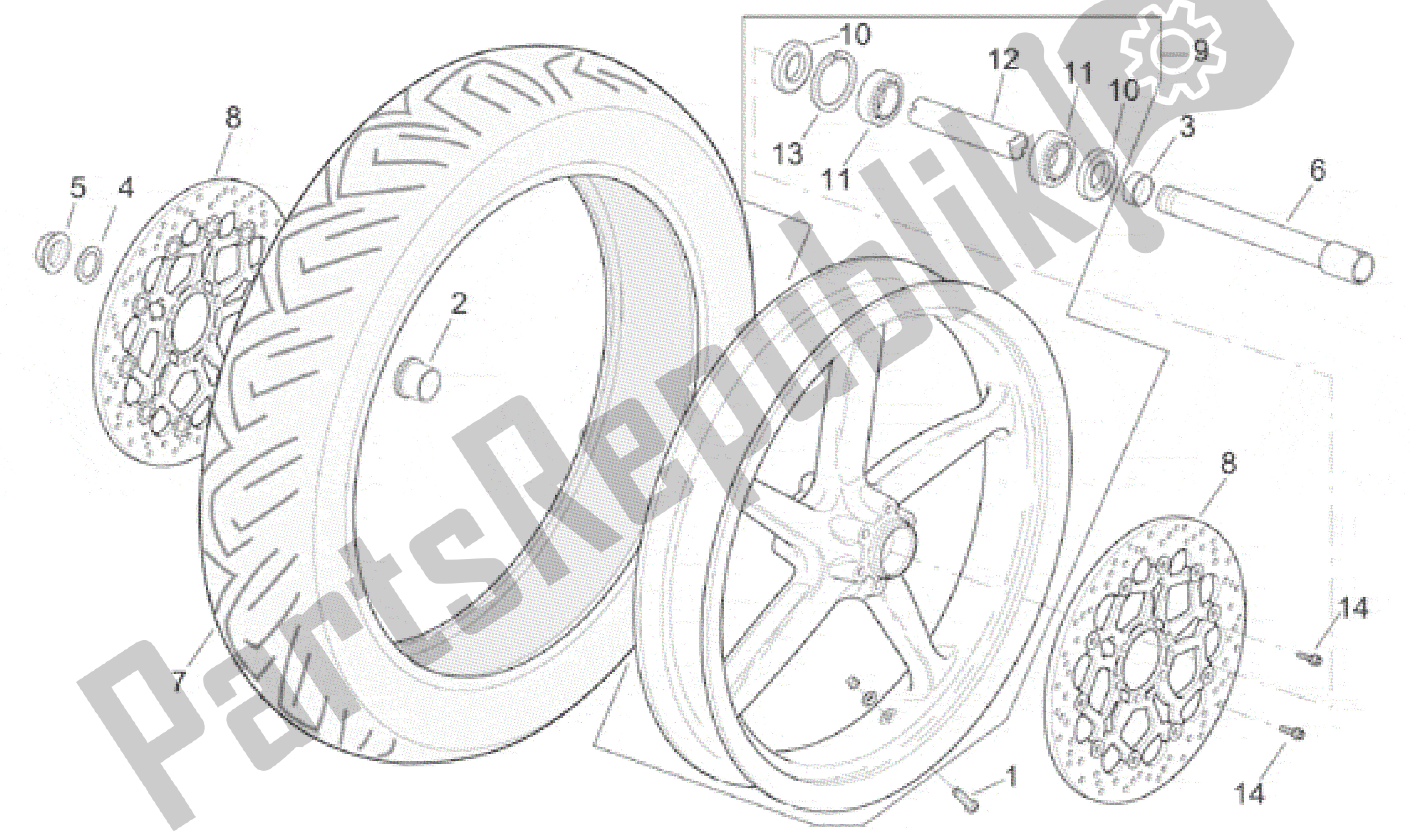 Alle onderdelen voor de Voorwiel van de Aprilia RSV Mille SP 391 X 1000 1999 - 2000