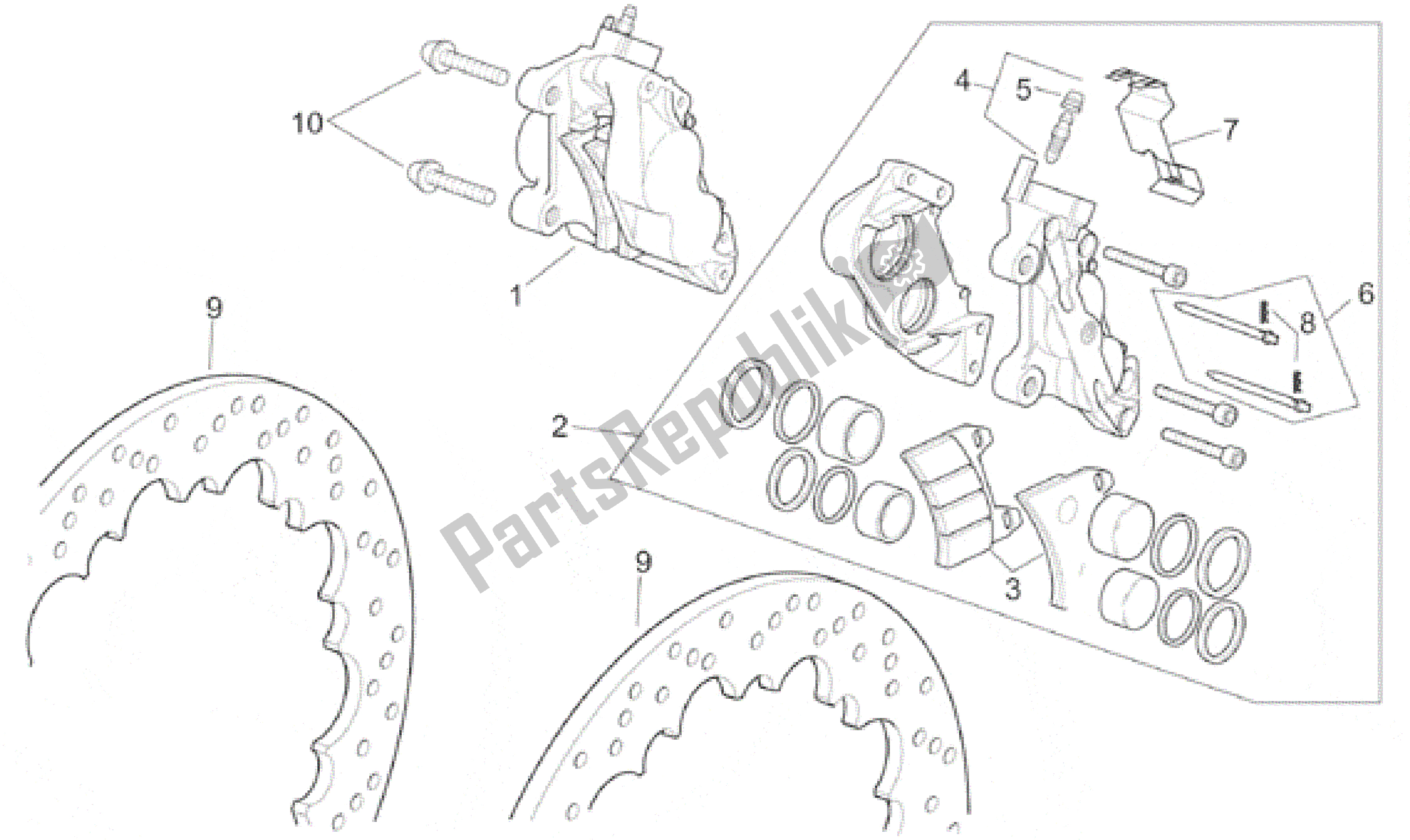 Toutes les pièces pour le étrier De Frein Avant du Aprilia RSV Mille SP 391 X 1000 1999 - 2000