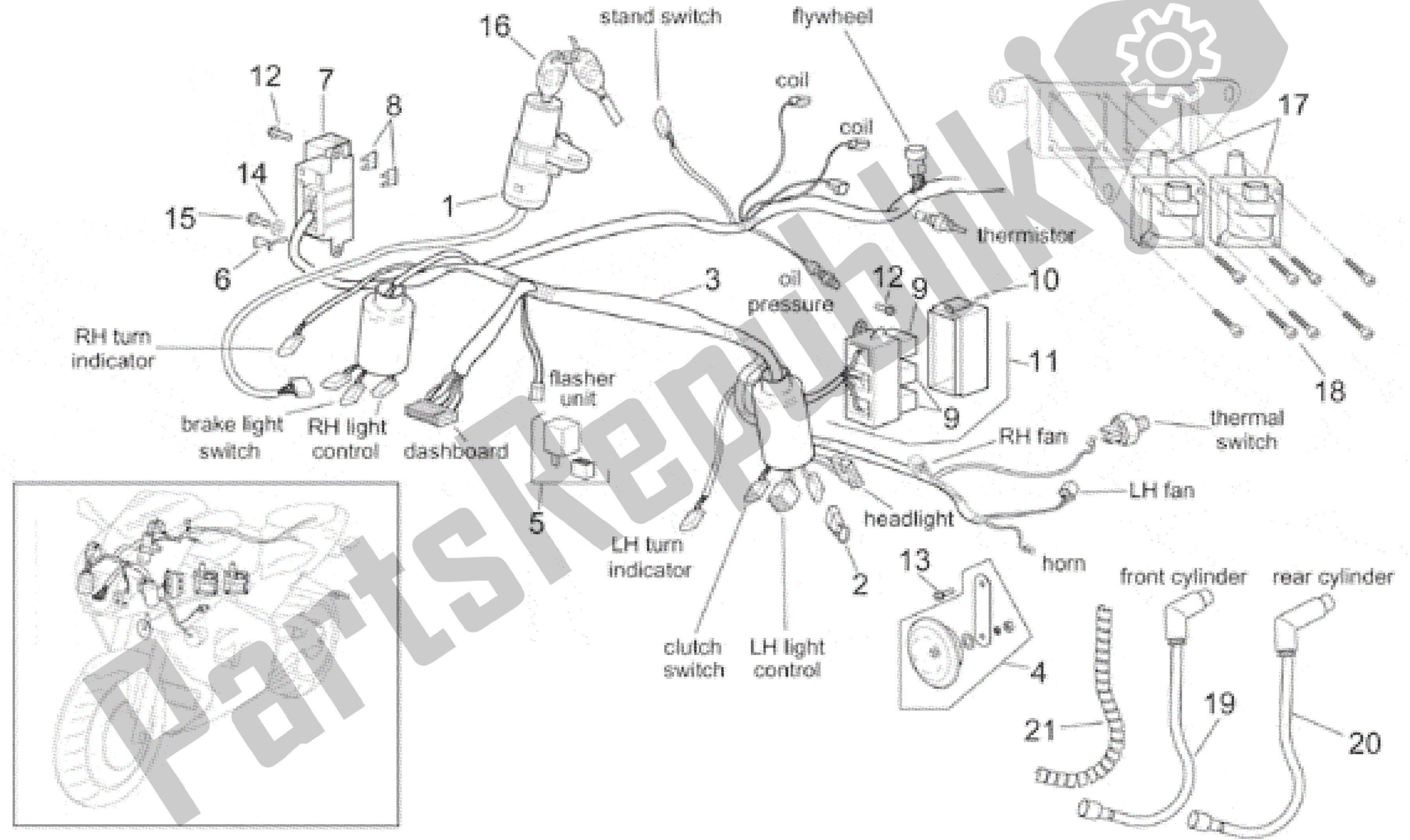 Alle onderdelen voor de Front Elektrisch Systeem van de Aprilia RSV Mille SP 391 X 1000 1999 - 2000