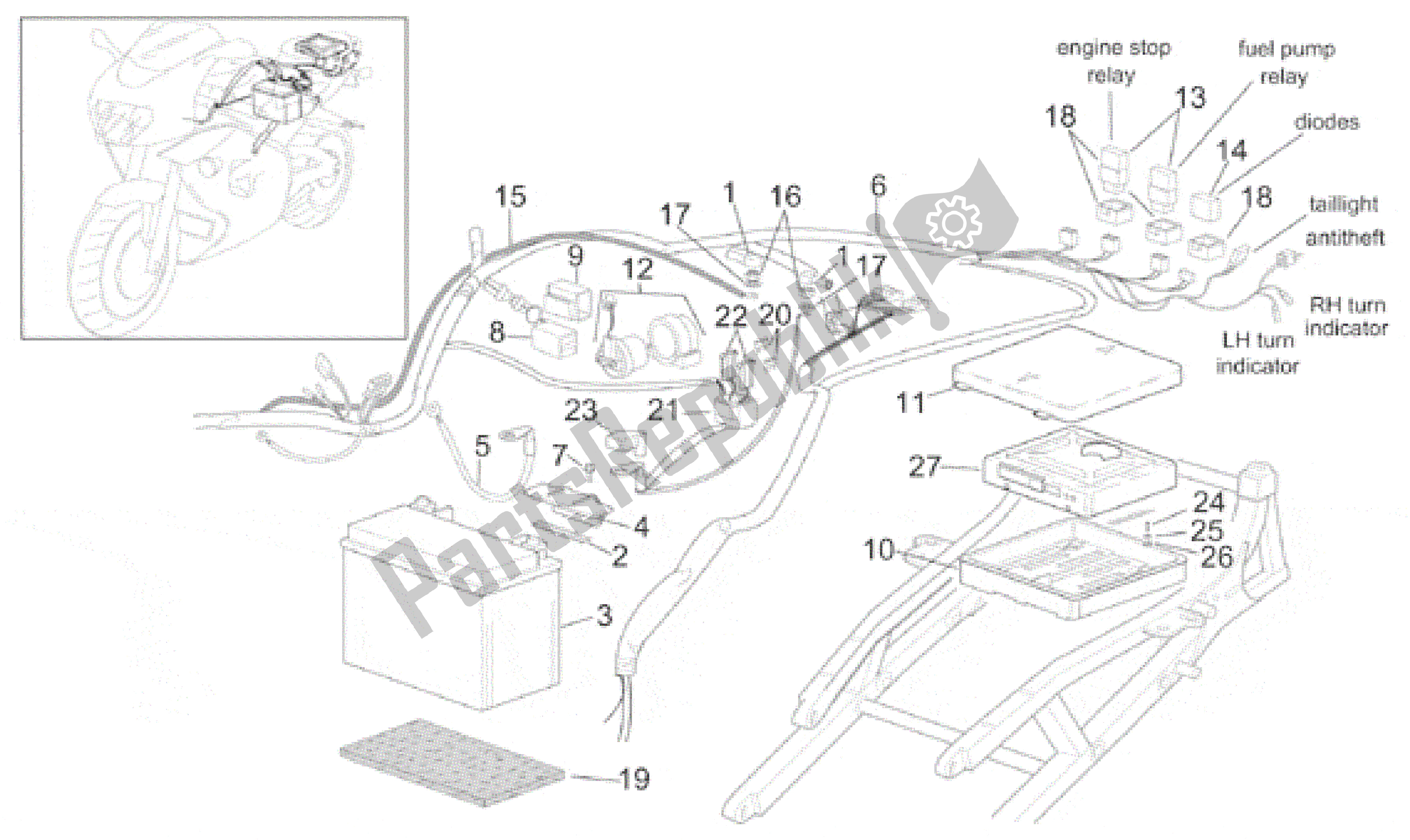 All parts for the Rear Electrical System of the Aprilia RSV Mille SP 391 X 1000 1999 - 2000