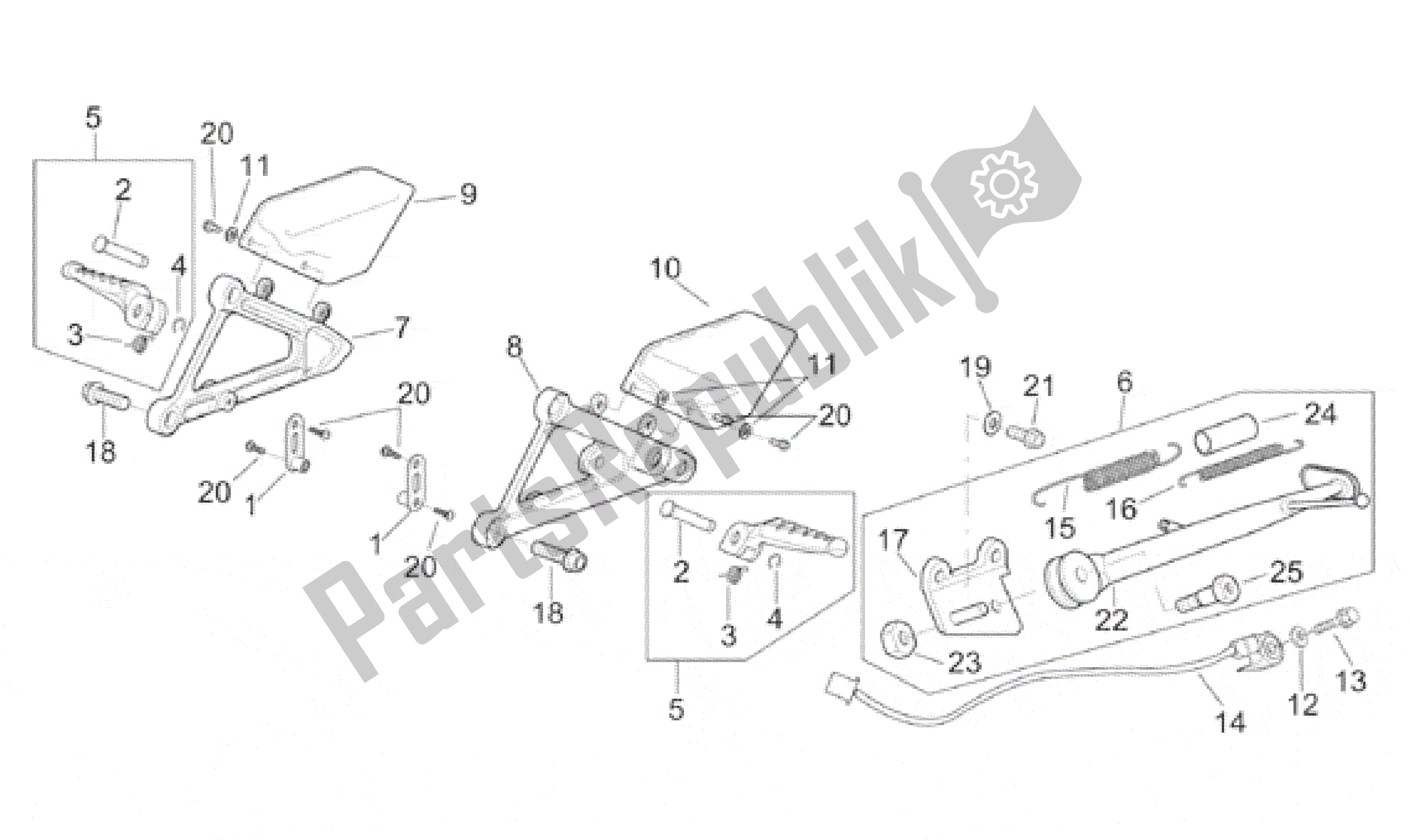 Alle Teile für das Fußstützen - Seitlicher Stand des Aprilia RSV Mille SP 391 X 1000 1999 - 2000