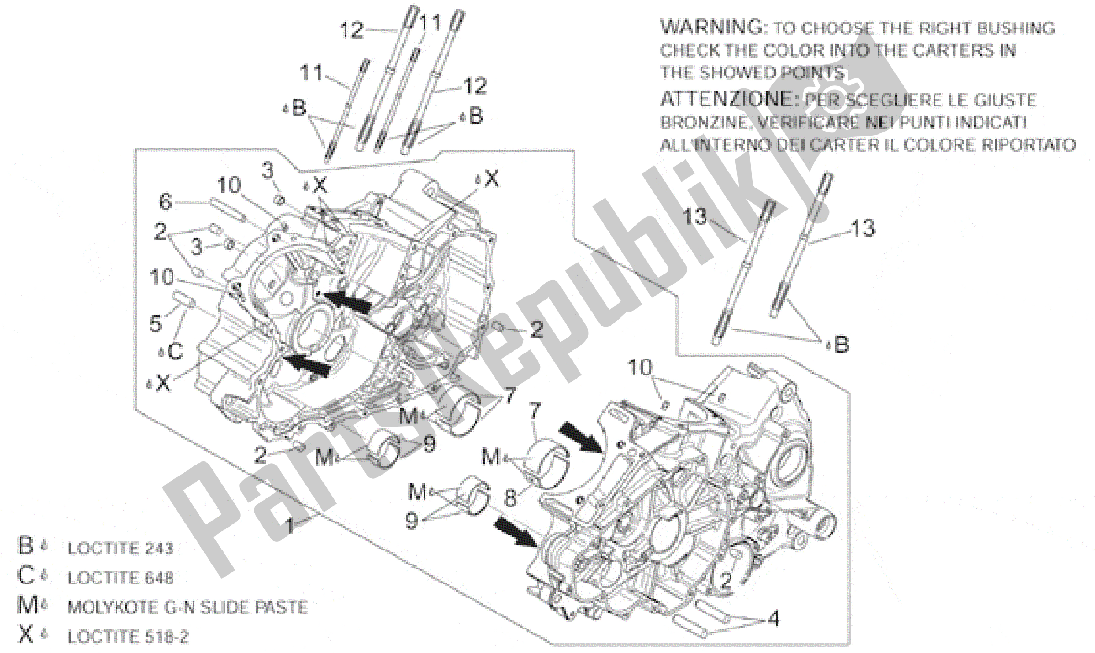 All parts for the Crankcases I of the Aprilia RSV Mille SP 391 X 1000 1999 - 2000