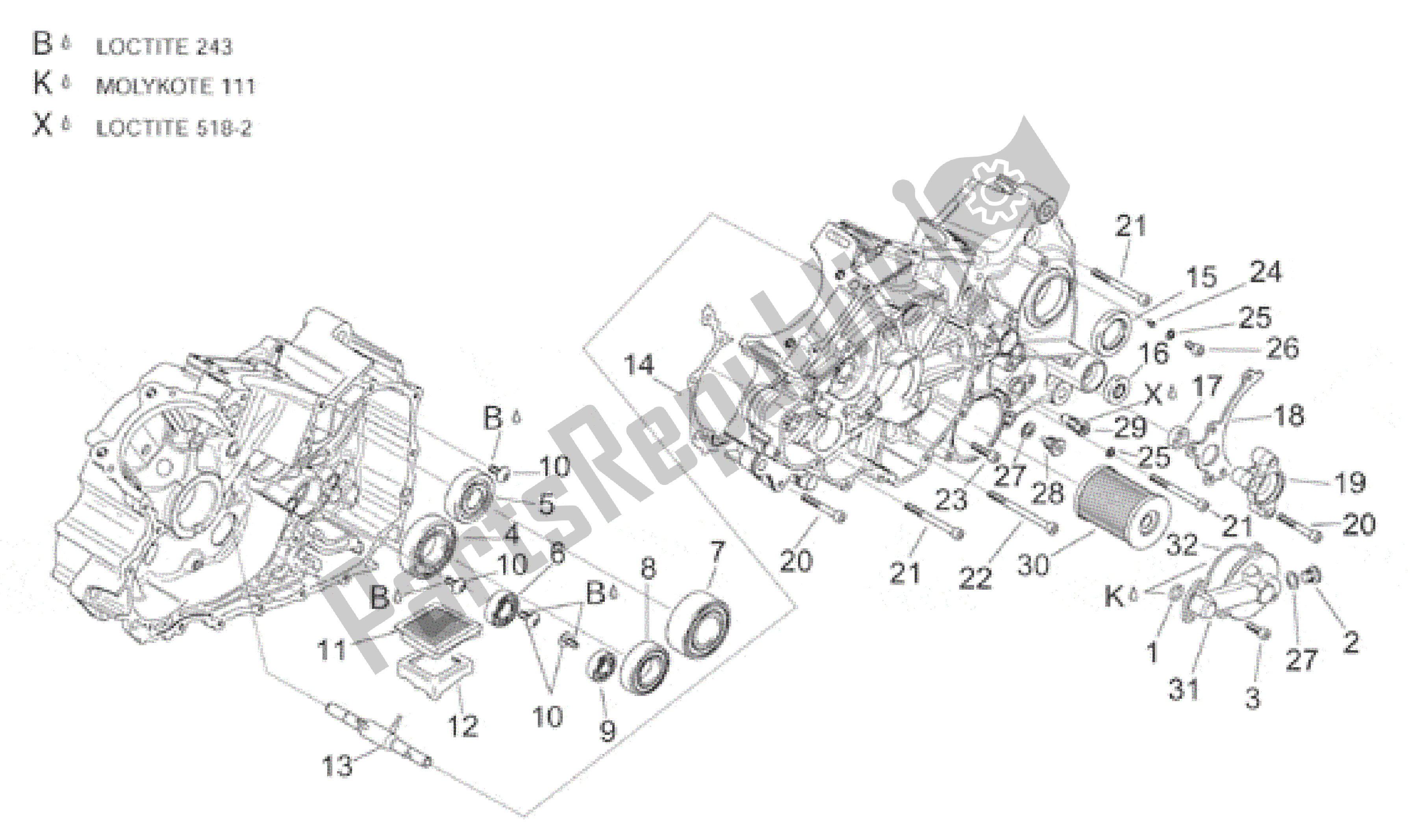 Alle onderdelen voor de Carters Ii van de Aprilia RSV Mille SP 391 X 1000 1999 - 2000