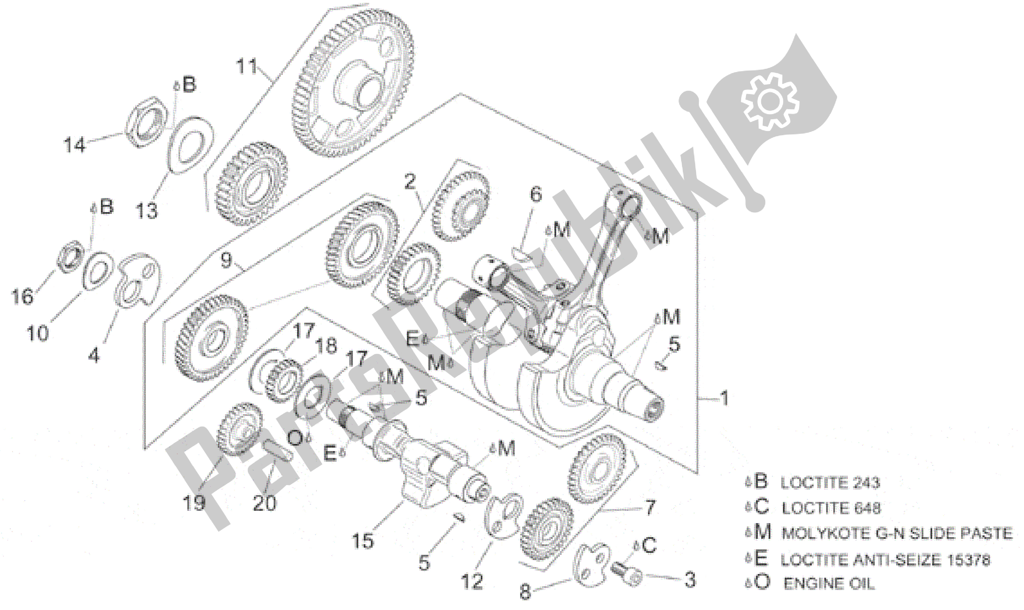 Alle onderdelen voor de Krukas I van de Aprilia RSV Mille SP 391 X 1000 1999 - 2000