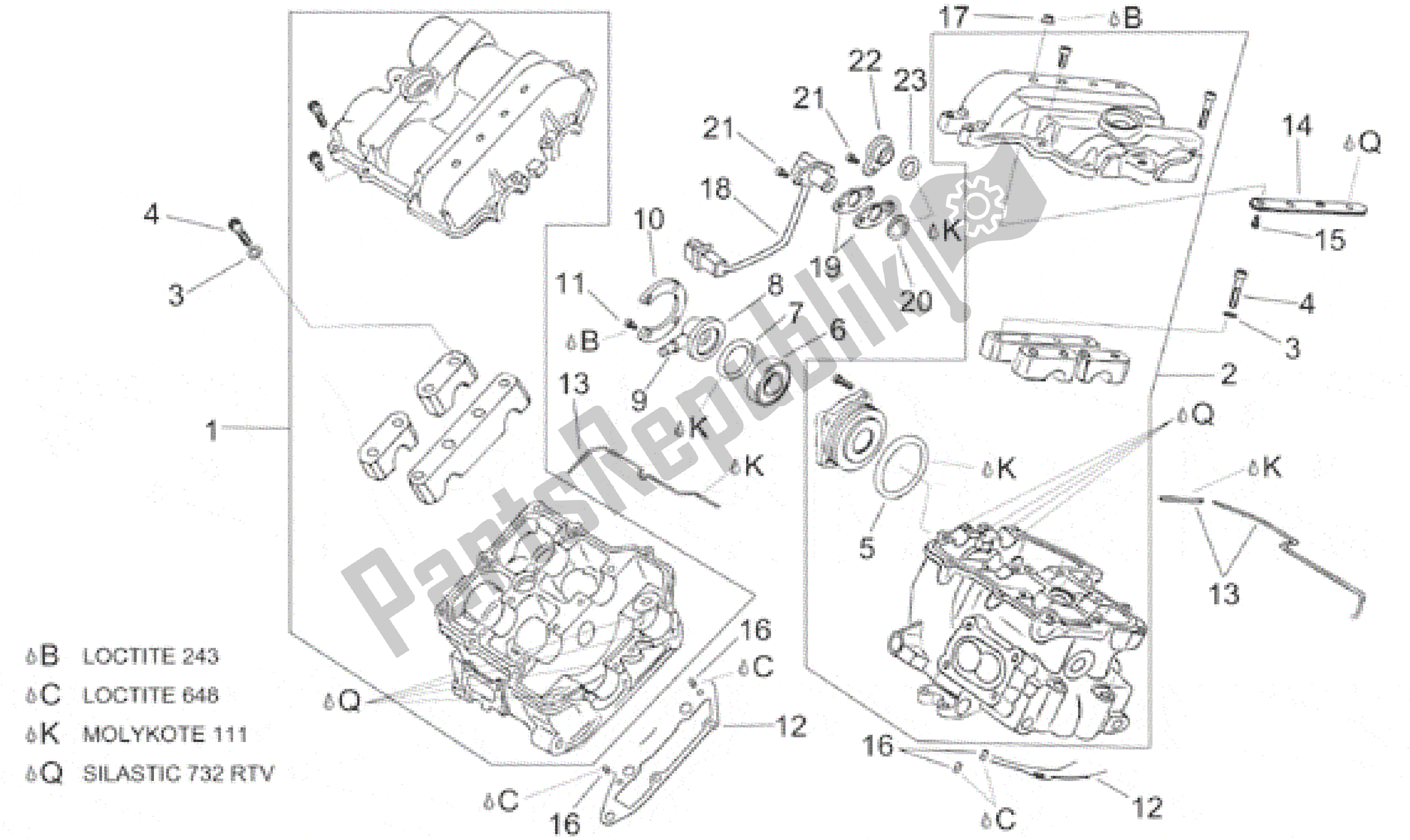 Alle onderdelen voor de Cilinderkop I van de Aprilia RSV Mille SP 391 X 1000 1999 - 2000