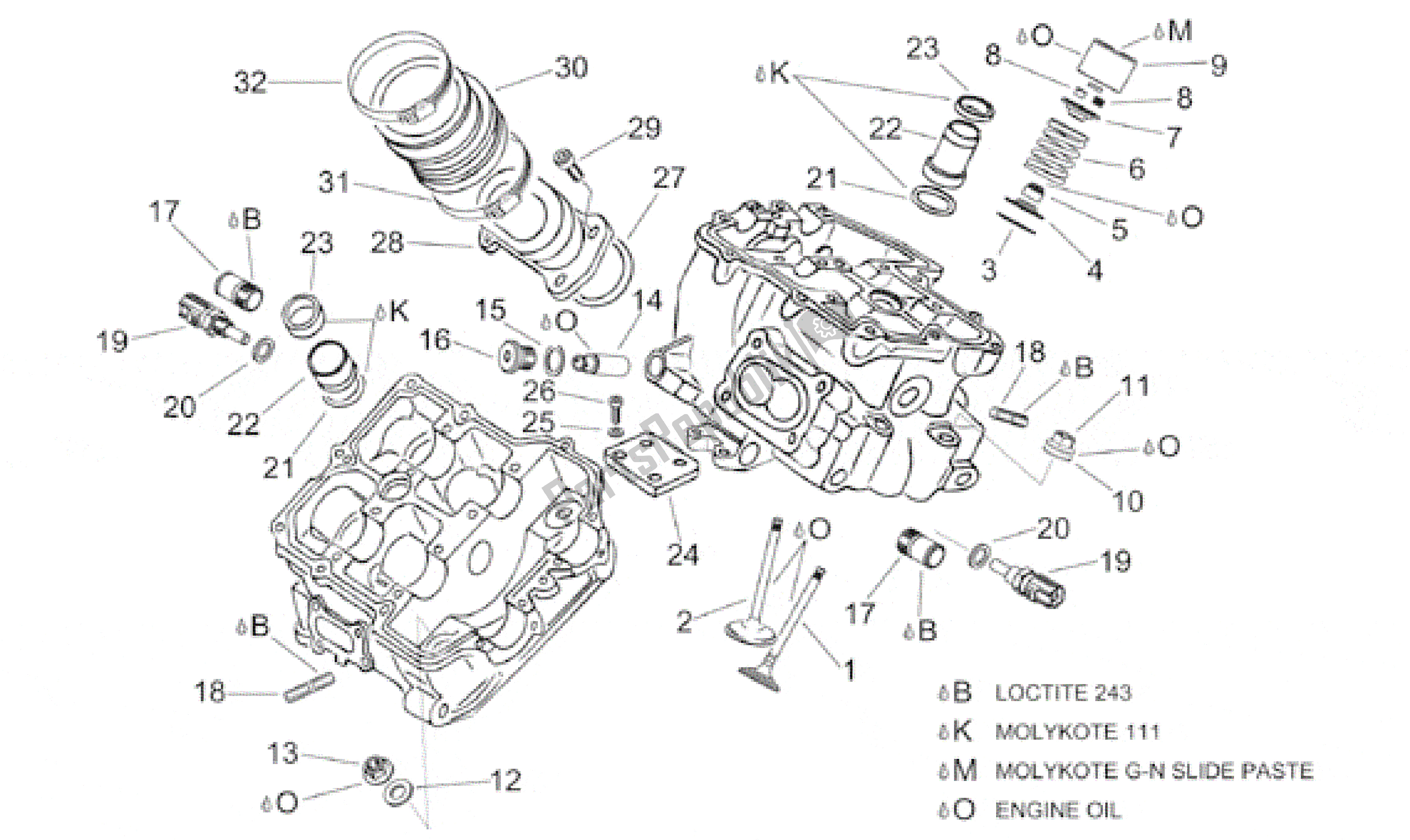 Todas as partes de Cabeçote Do Cilindroii do Aprilia RSV Mille SP 391 X 1000 1999 - 2000