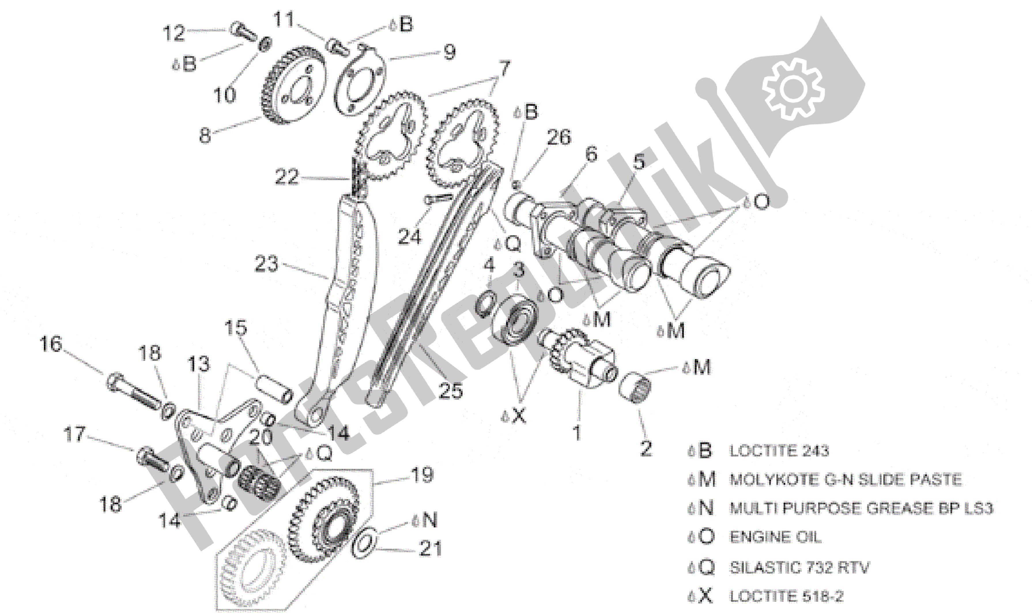 Toutes les pièces pour le Système De Calage Du Cylindre Arrière du Aprilia RSV Mille SP 391 X 1000 1999 - 2000