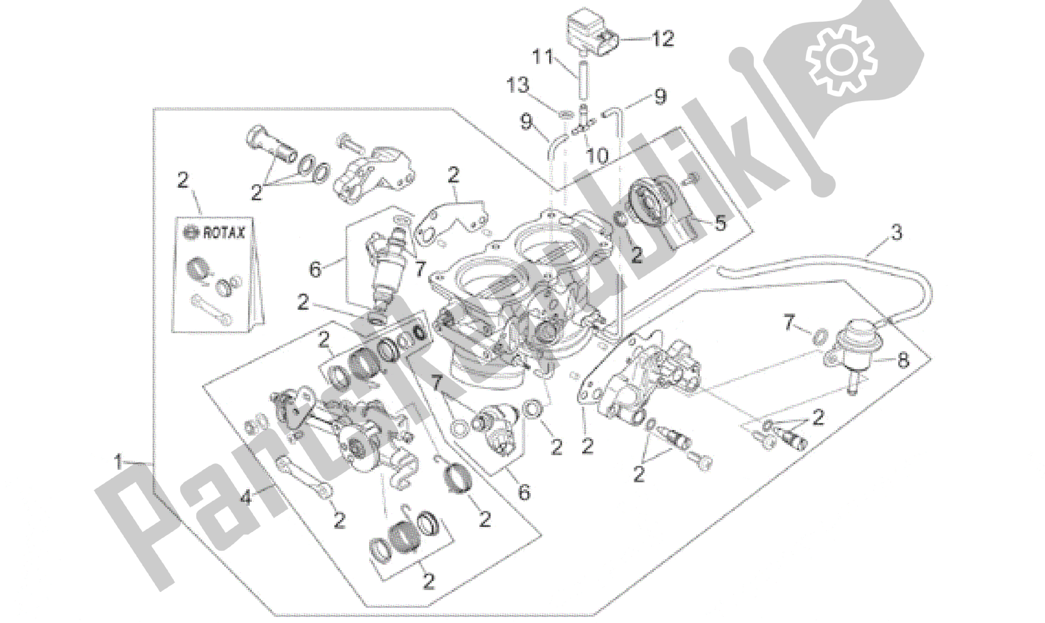 Alle onderdelen voor de Gasklephuis van de Aprilia RSV Mille SP 391 X 1000 1999 - 2000