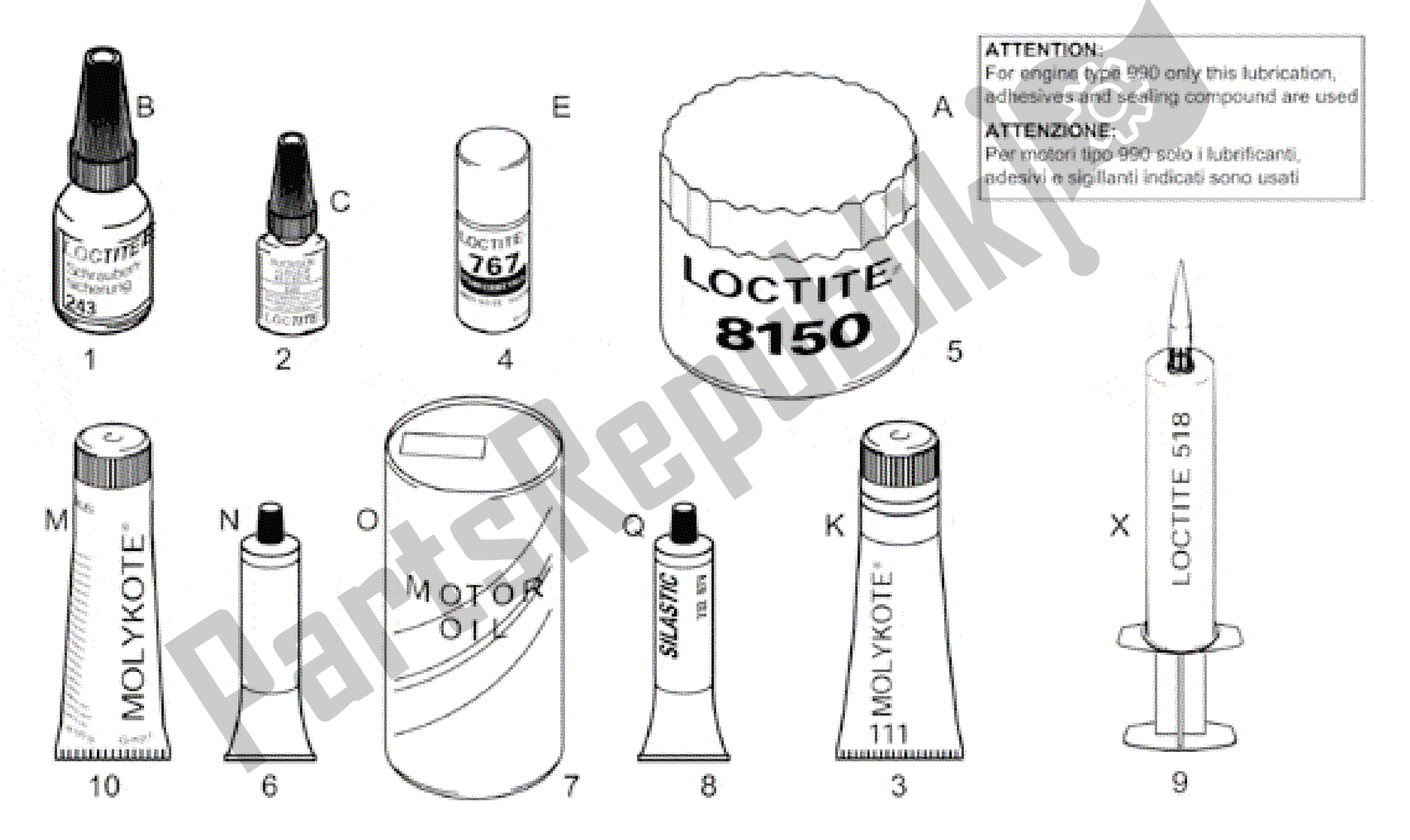 All parts for the Sealing And Lubricating Agents of the Aprilia RSV Mille SP 391 X 1000 1999 - 2000