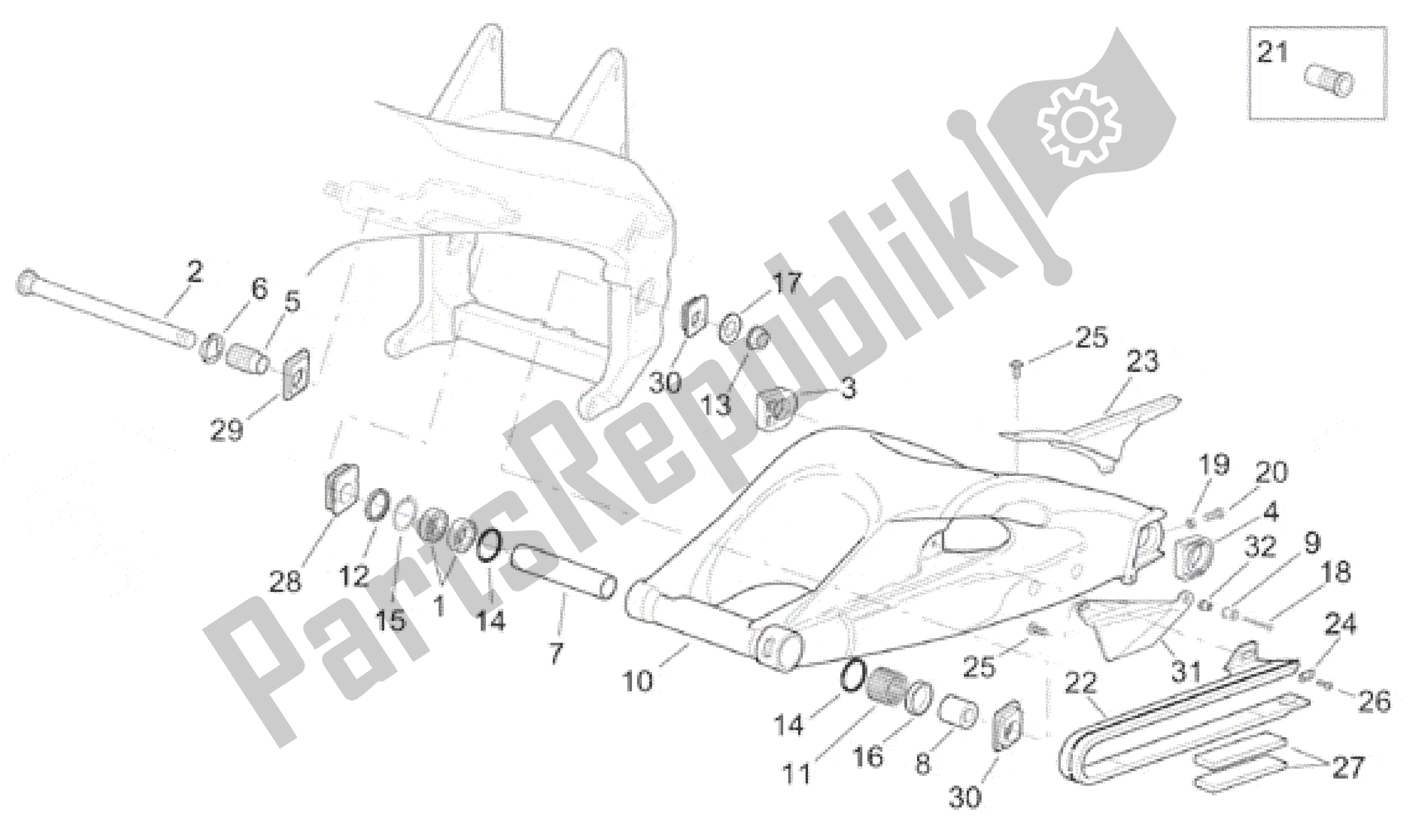 All parts for the Swing Arm of the Aprilia RSV Mille SP 391 X 1000 1999 - 2000