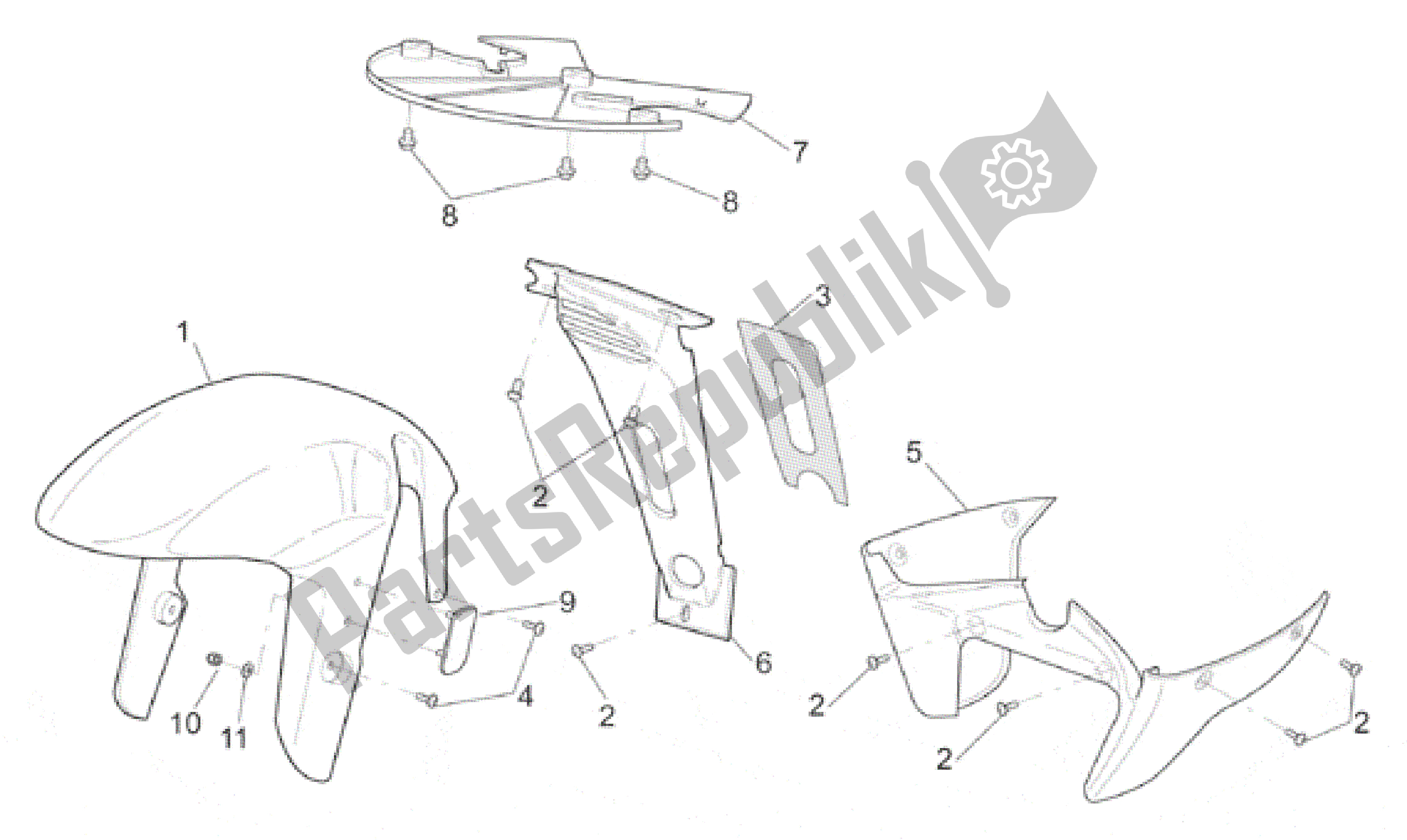 Alle onderdelen voor de Voorkant Carrosserie - Voorspatbord van de Aprilia SL Falco 1000 2000 - 2002