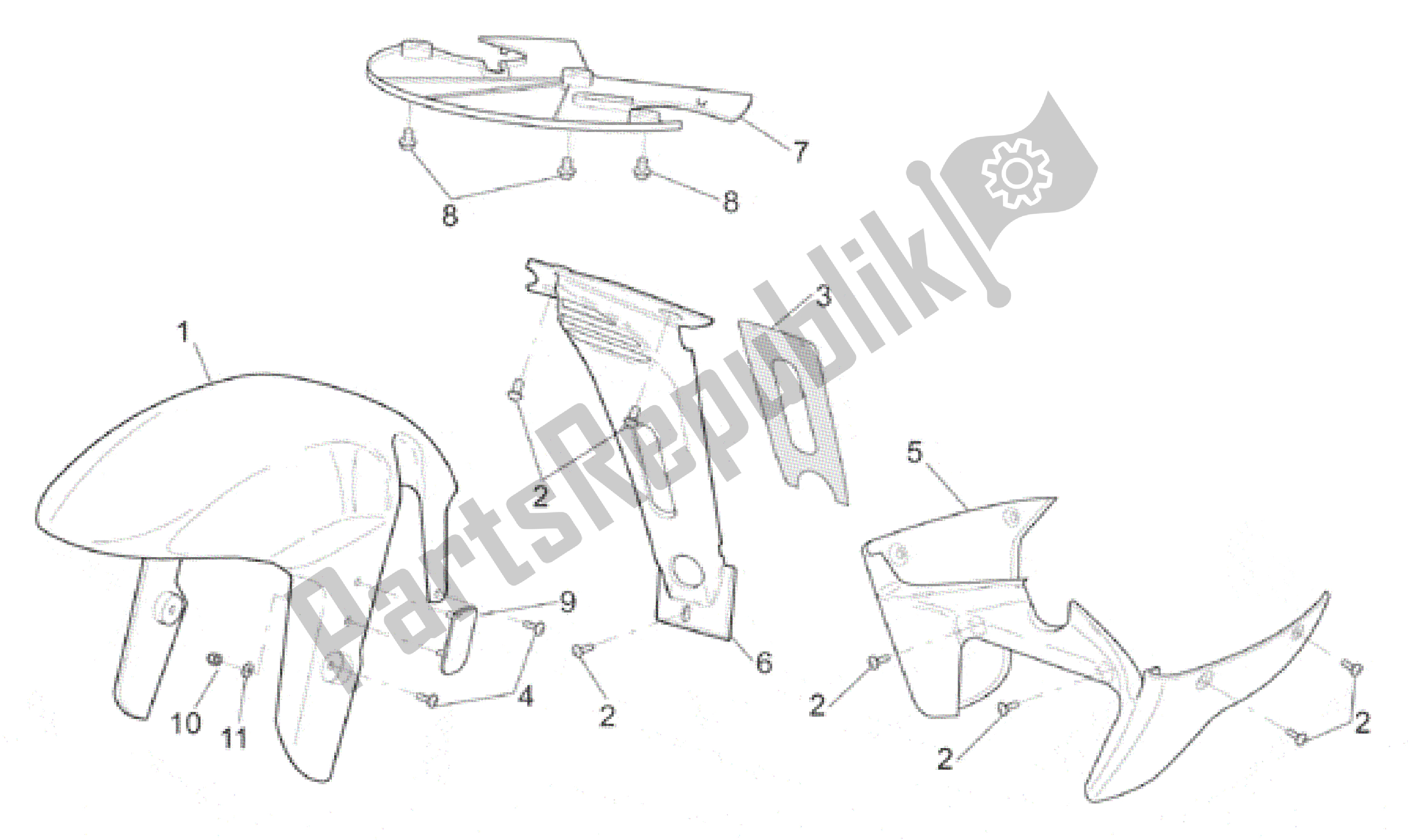 Tutte le parti per il Corpo Anteriore - Parafango Anteriore del Aprilia SL Falco 1000 2000 - 2002